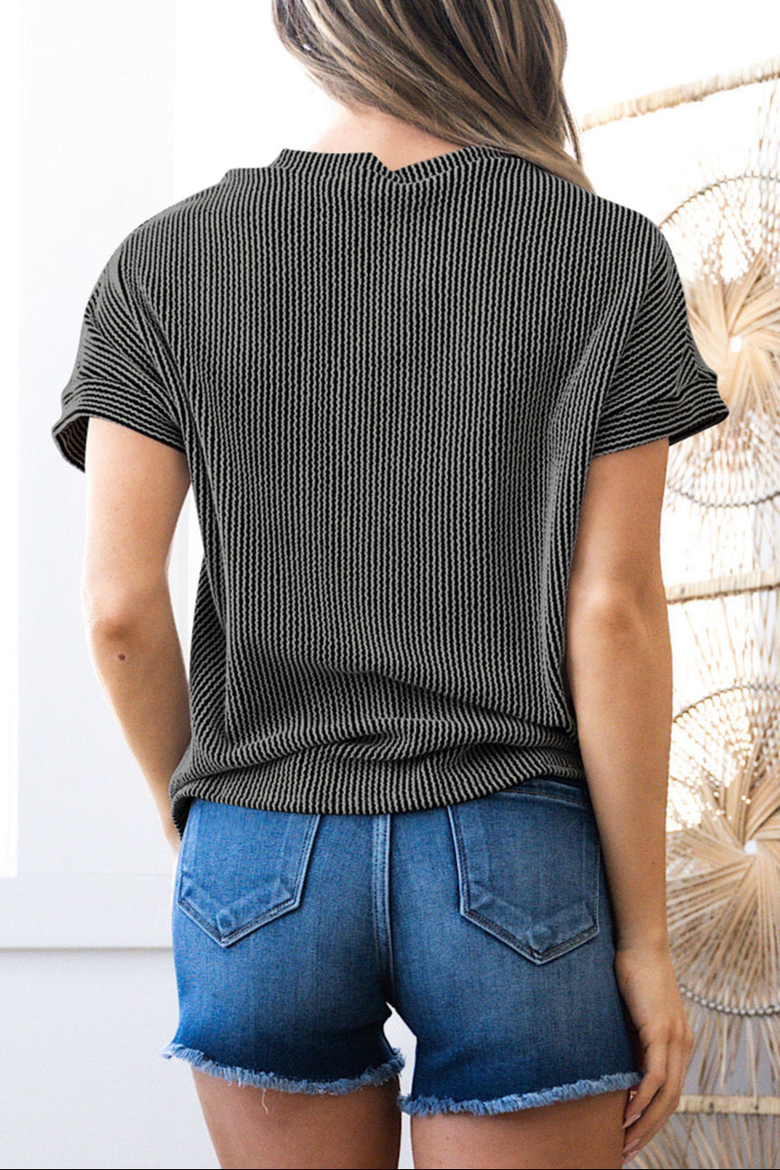 Colorblock Corded Knit Chest Pocket T-Shirt