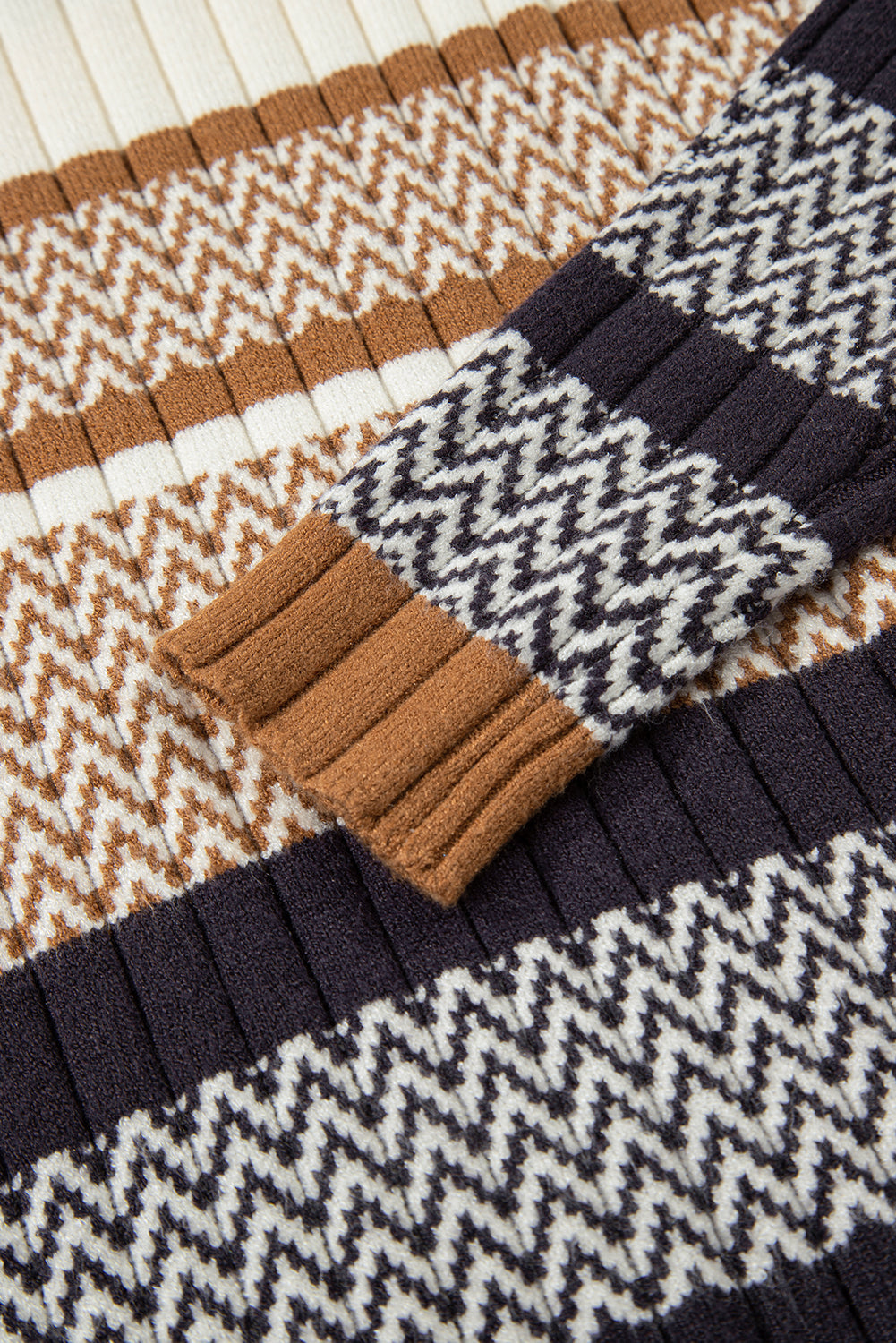 Stripe Knit Ribbed Trim Sweater
