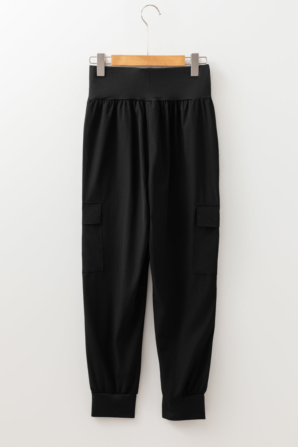 Solid Elastic High Waist Pocketed Jogger Pants