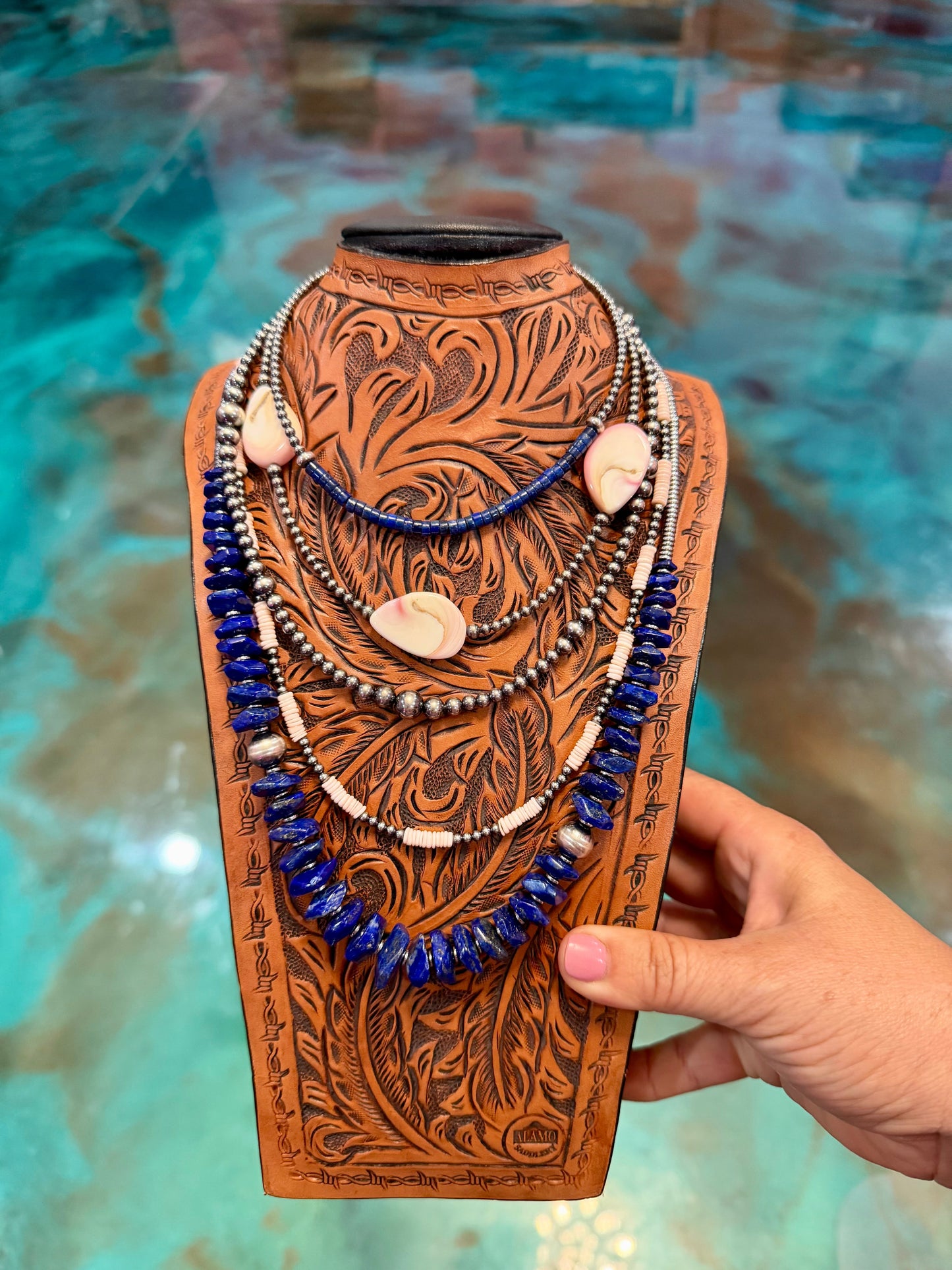 Lapis & Pink Conch Sterling Silver Set