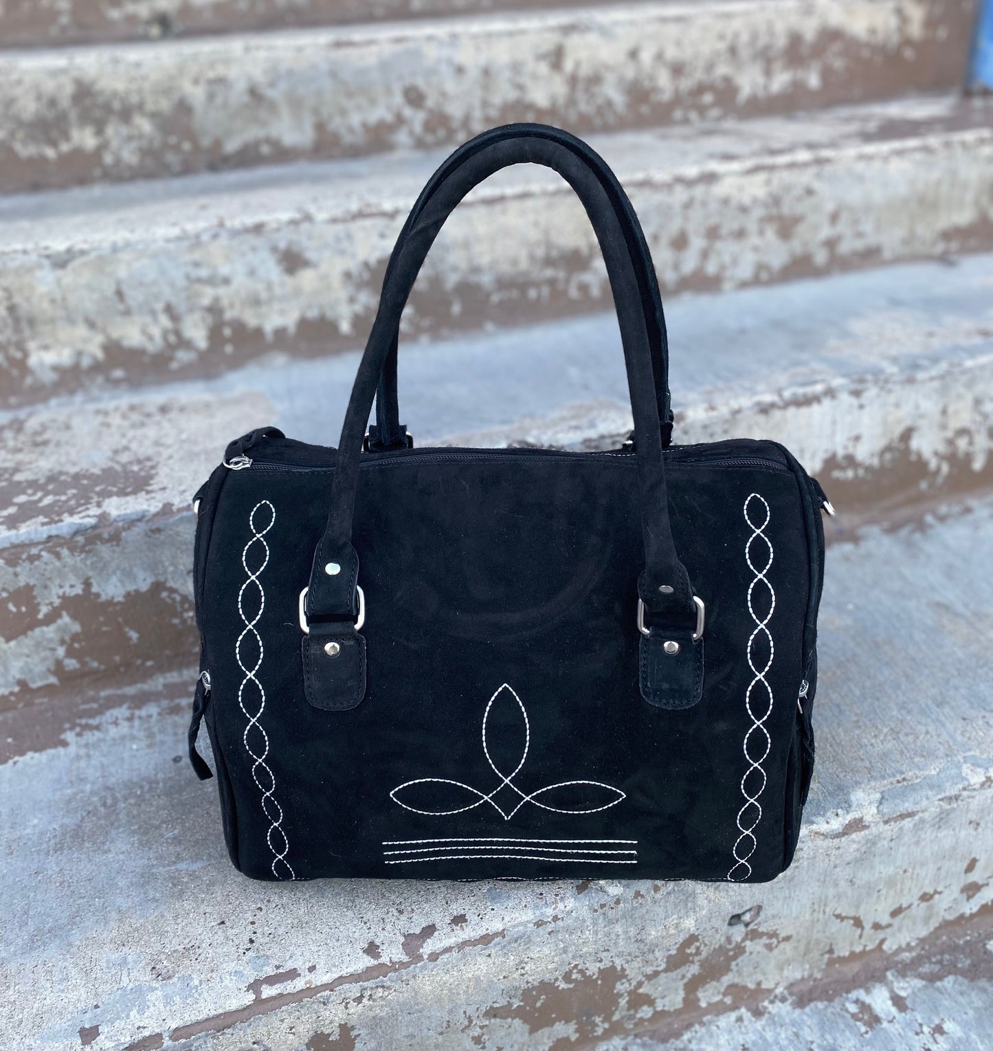 Black Leather Mini Duffle Suede Leather