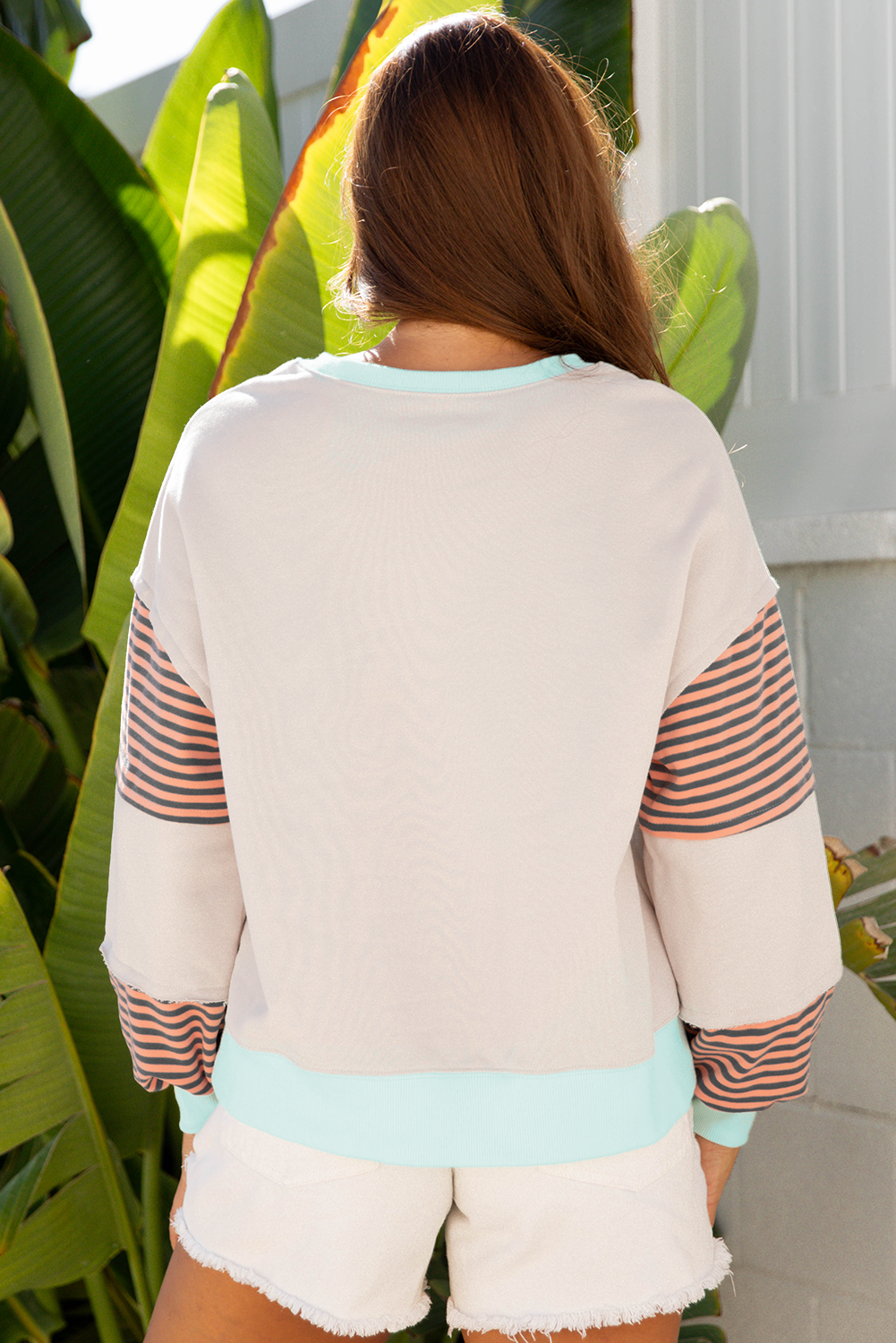 Stripe Colorblock Patchwork Drop Shoulder Sweatshirt