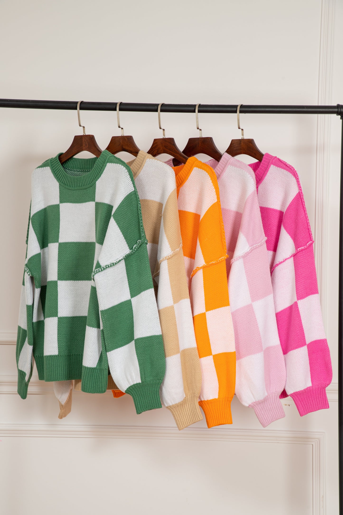 Checker Bishop Sleeve Sweater