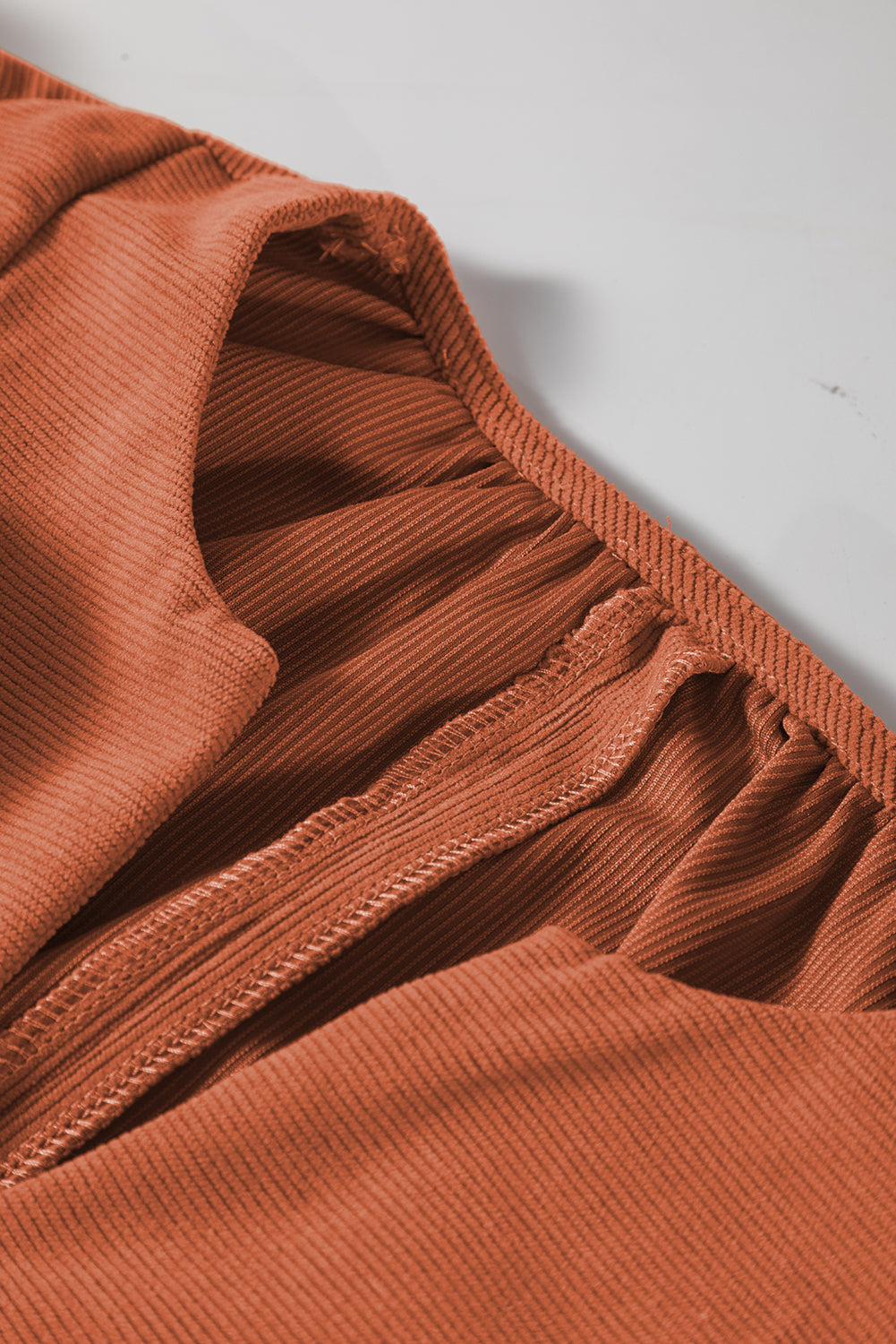 Corduroy Pleated Scallop Neck 3/4 Sleeve Mini Dress