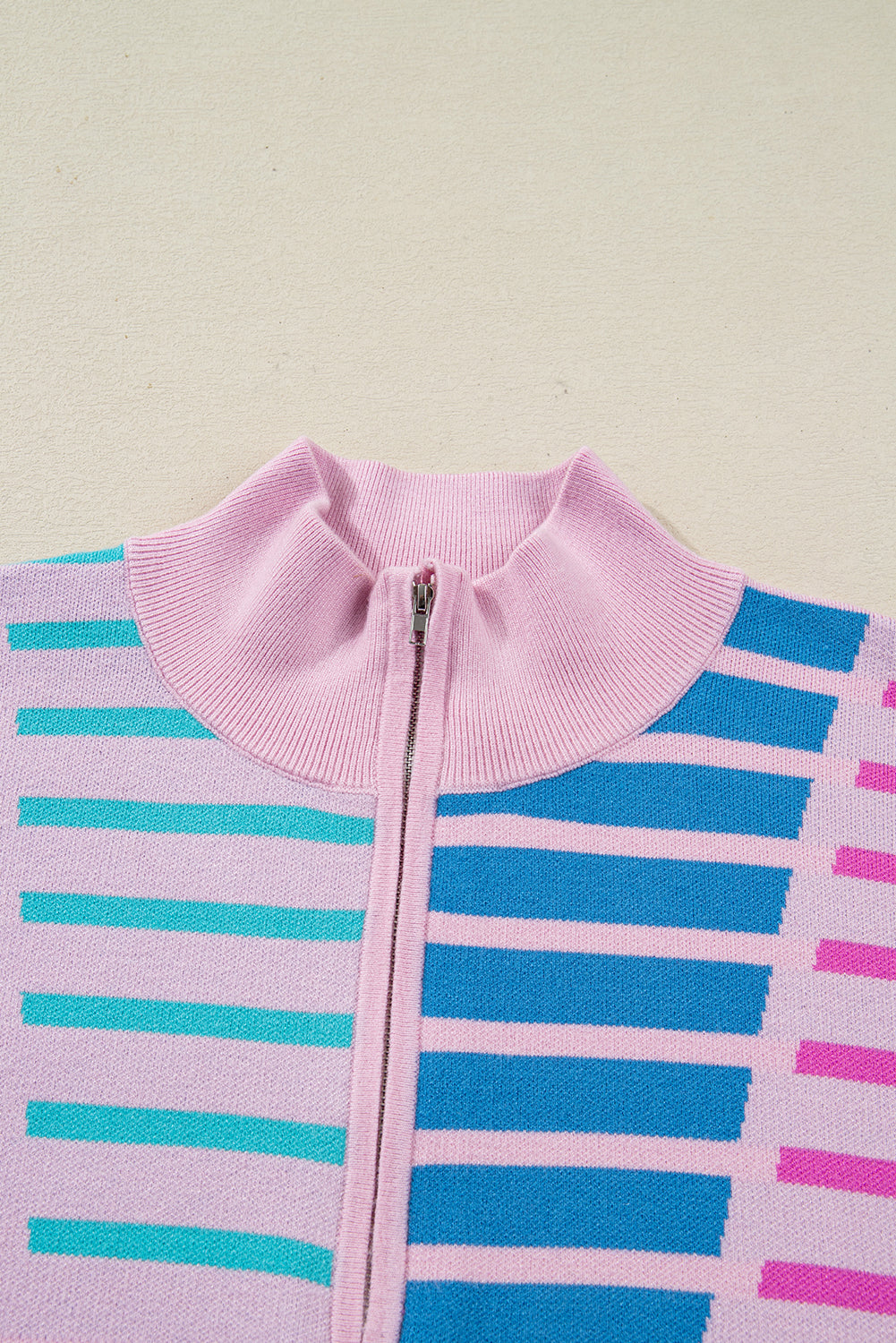 Plus Size Stripe Colorblock Half Zip Sweater