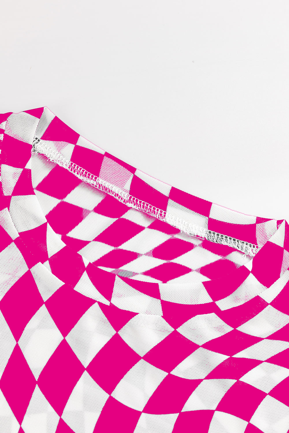 Checker Mesh Long Sleeve Top