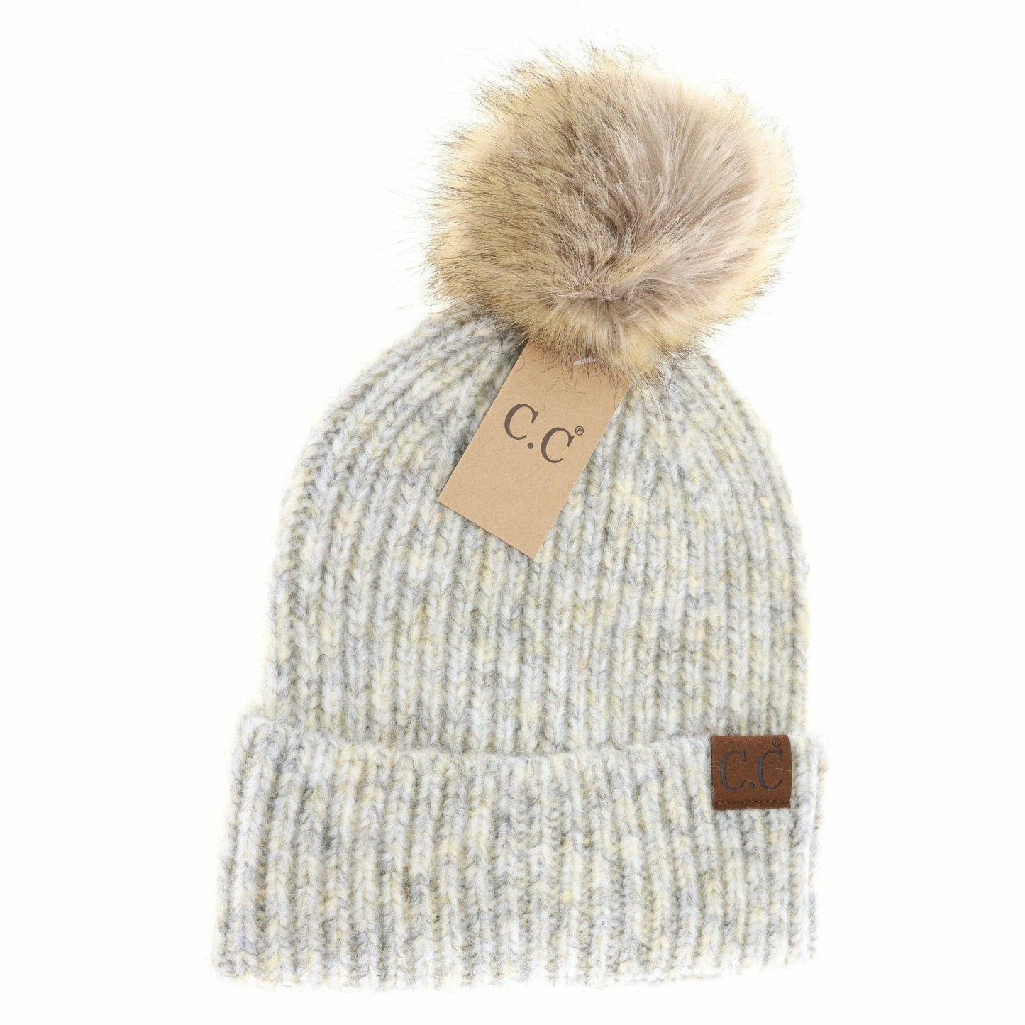 Soft Ribbed Fur Pom C.C Beanie HAT2074