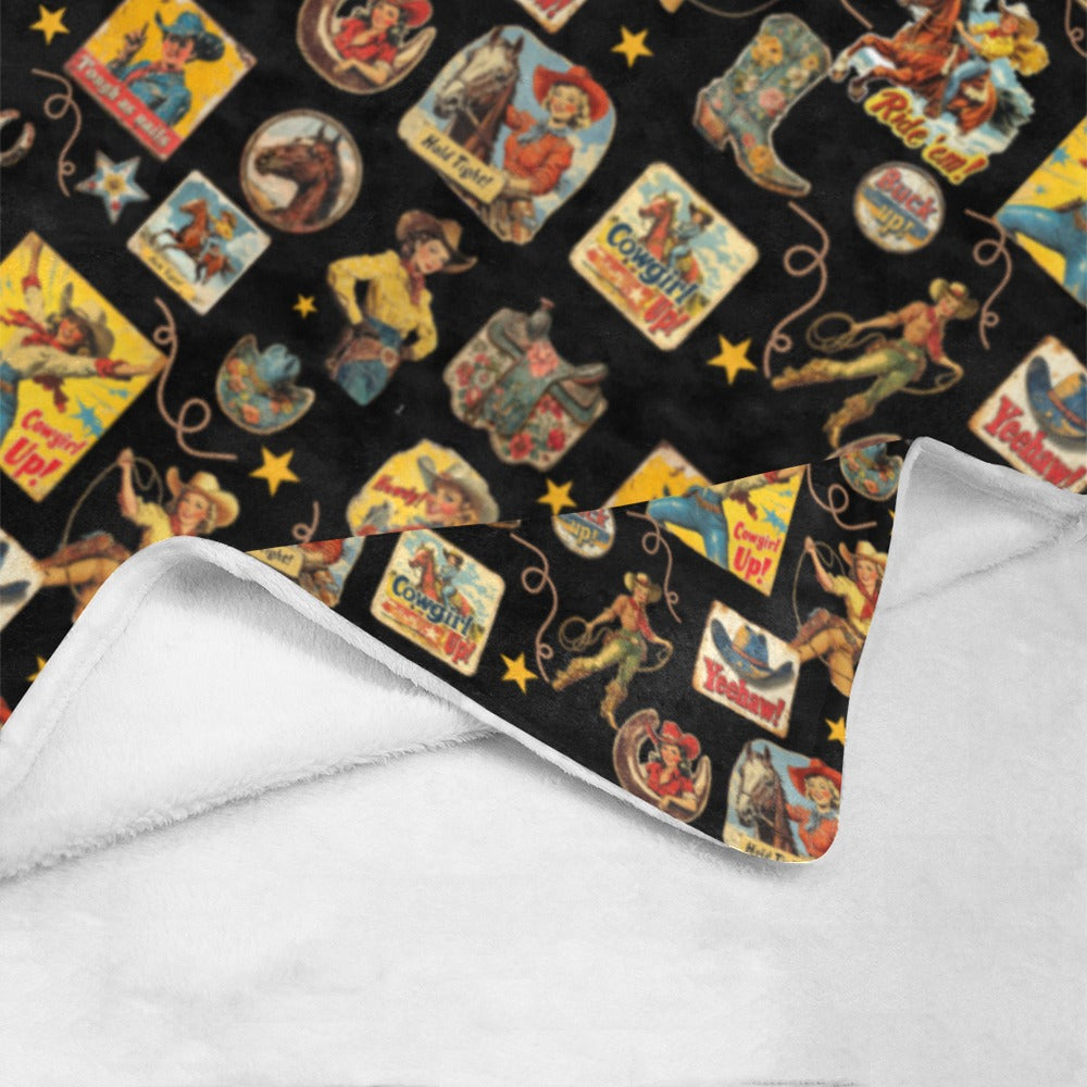Vintage Cowgirl Collage Micro Fleece Throw Blanket 60" x 80" Made in America