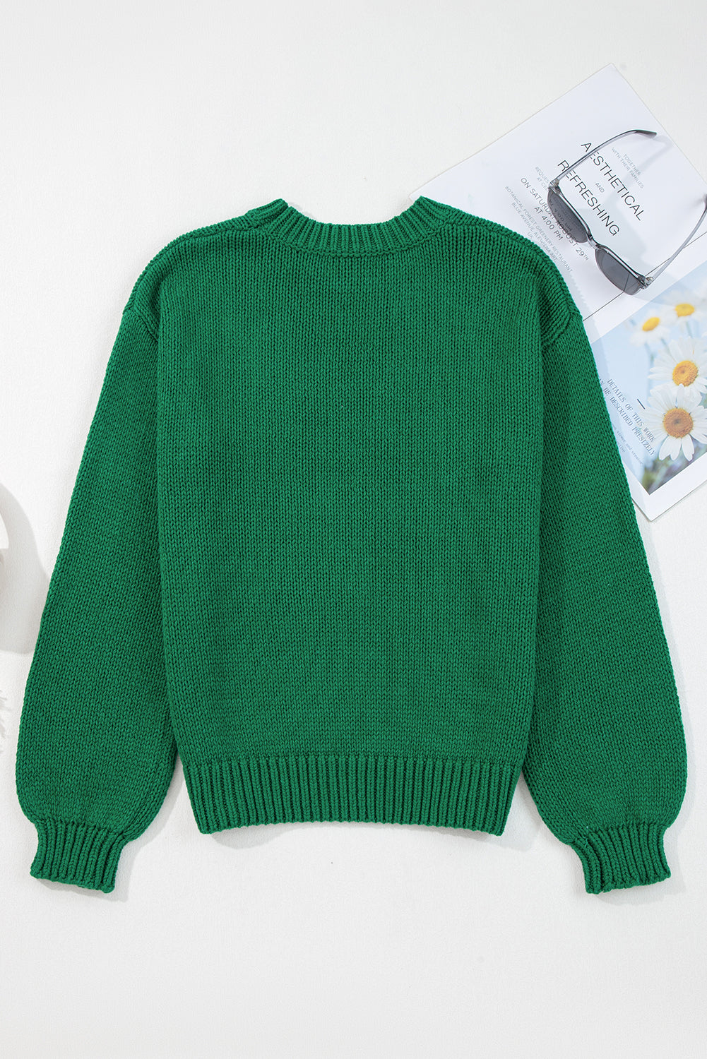 Plaid Bow Drop Shoulder Christmas Sweater