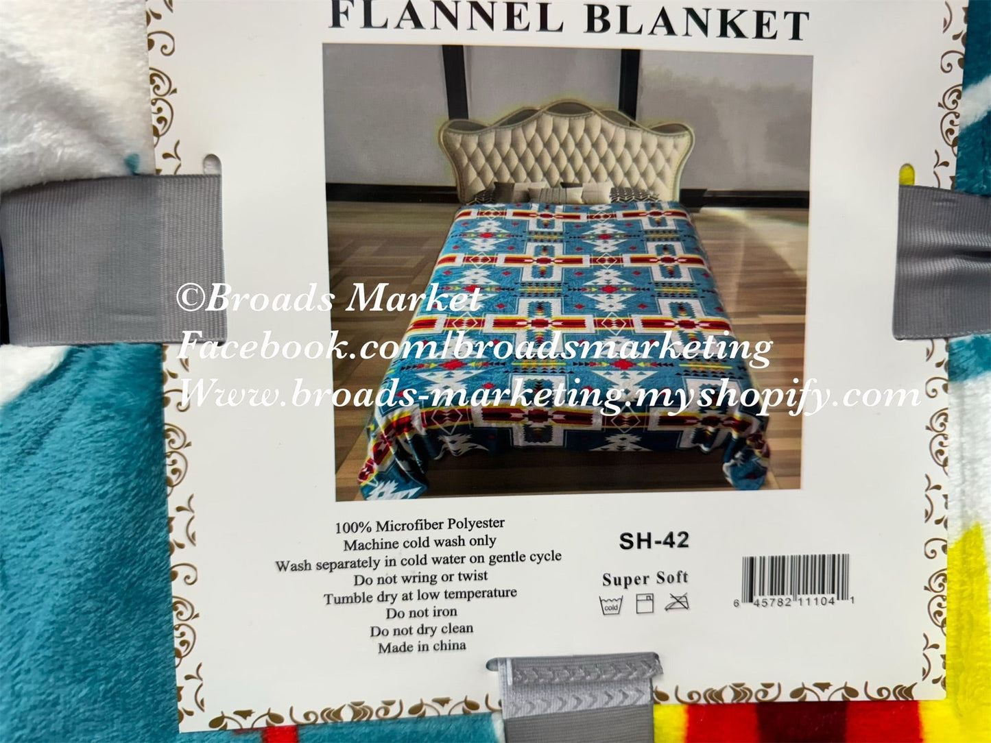 Queen Teal Aztec Crosses Plush Blanket