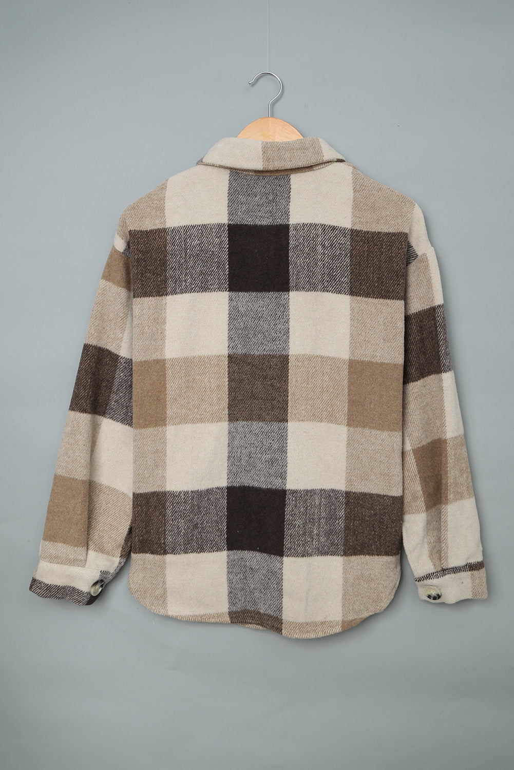 Plaid Colorblock Button-Up Long Sleeve Pocketed Shacket