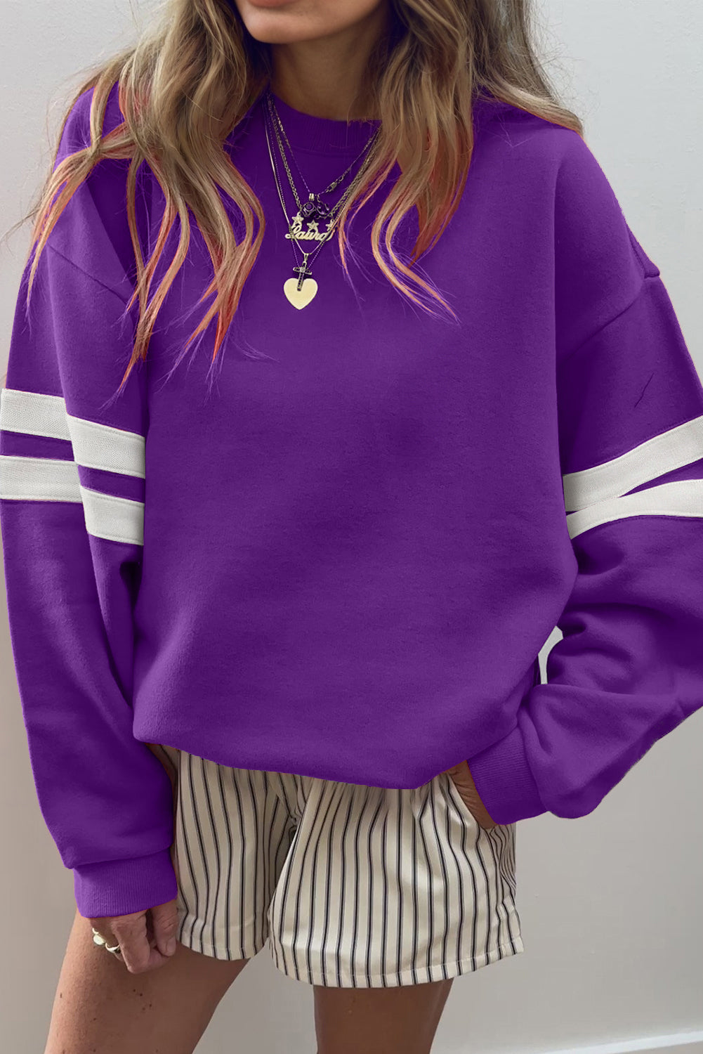Varsity Stripe Drop Shoulder Sweatshirt