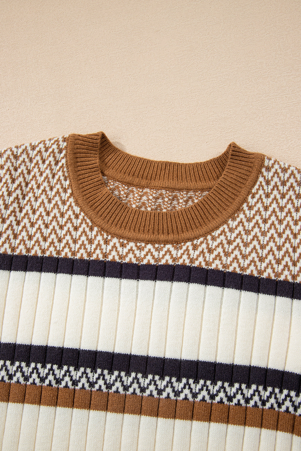 Stripe Knit Ribbed Trim Sweater