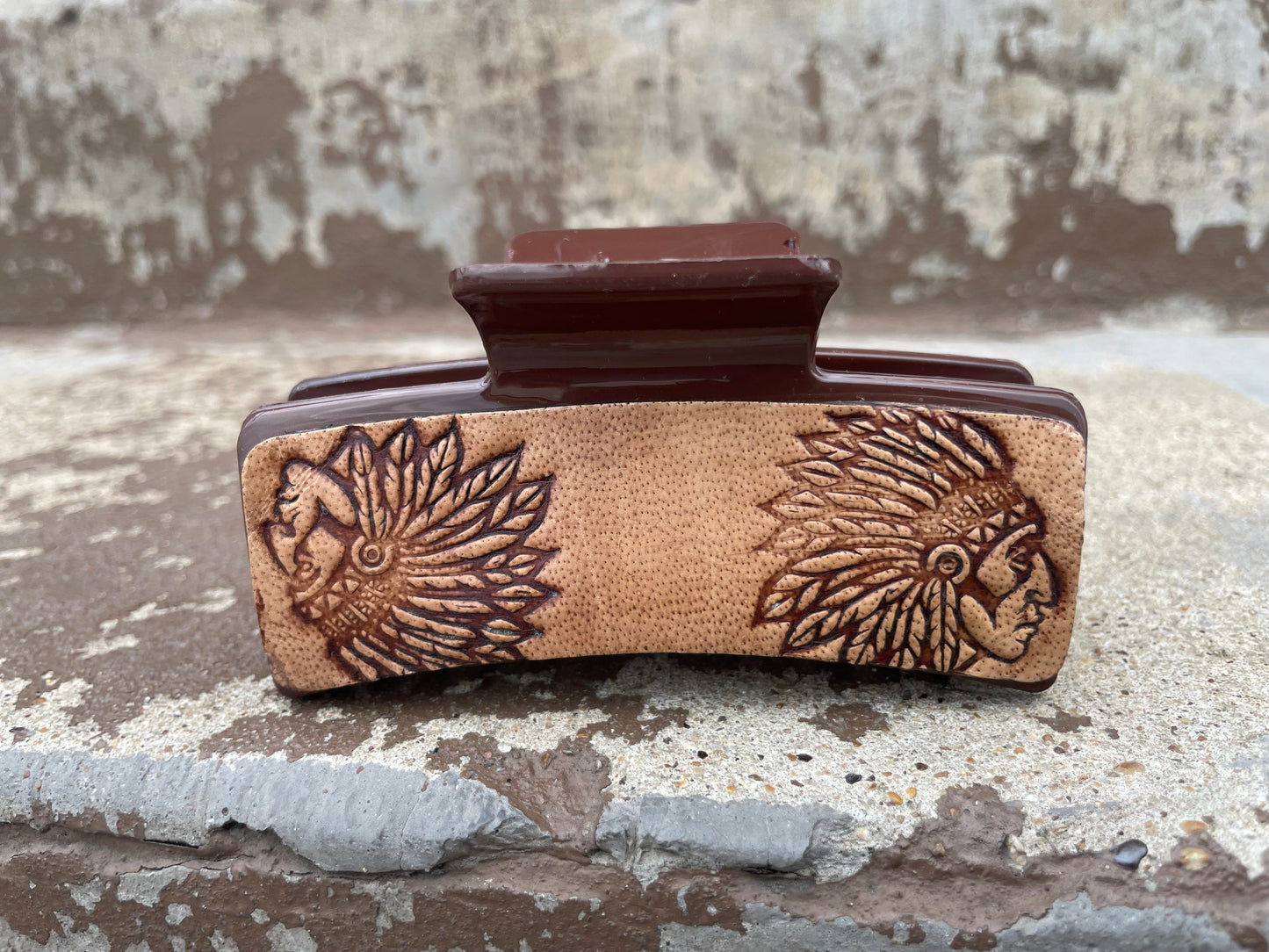 Native inspire Tooled Leather Hair Claw Clips 4”