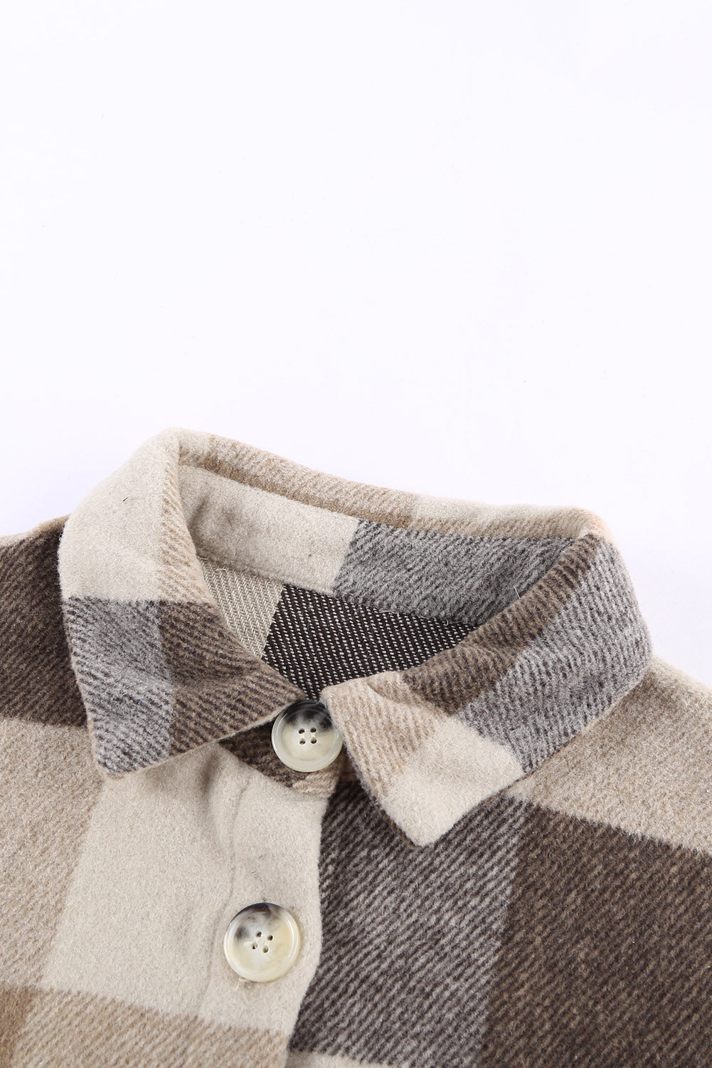 Plaid Colorblock Button-Up Long Sleeve Pocketed Shacket