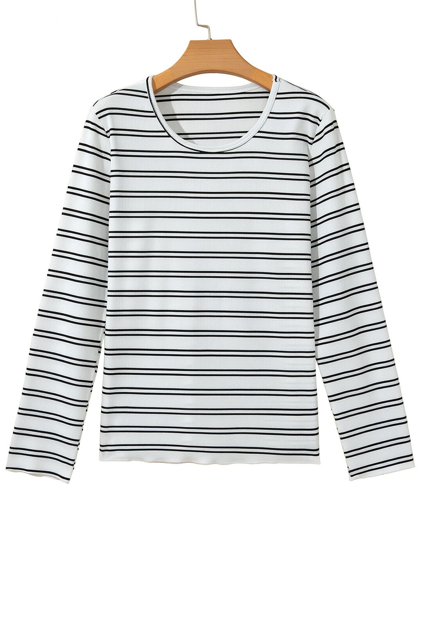 Stripe Ribbed Knit Round Neck Long Sleeve Top
