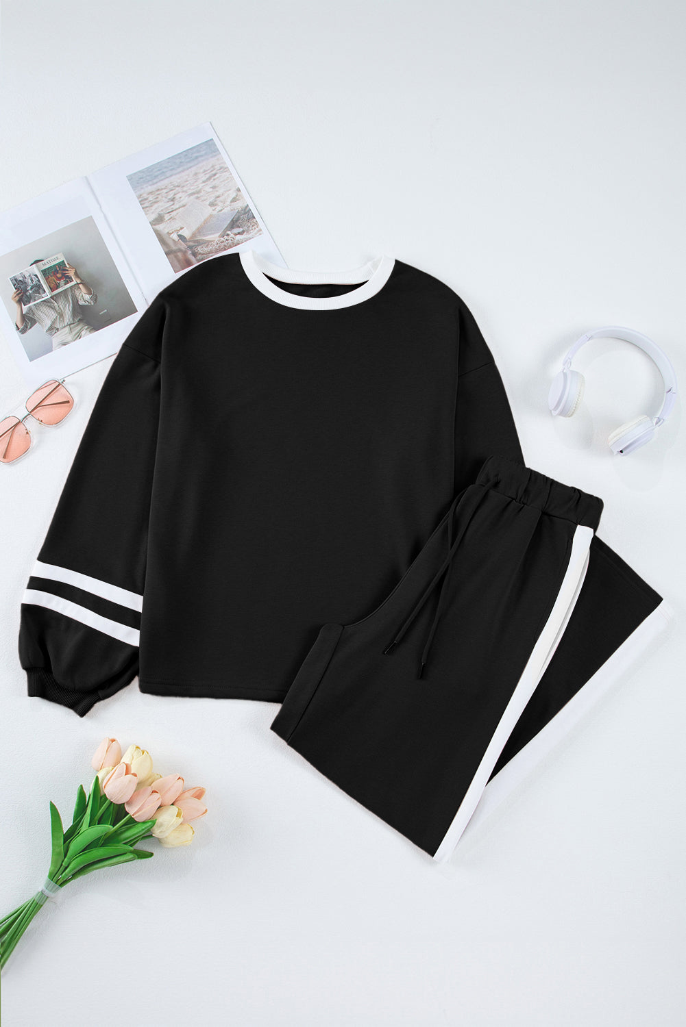 Varsity Stripe Top and Drawstring Pant Set