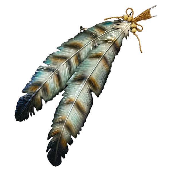 Metal Neutral Double Feather Wall Hanging