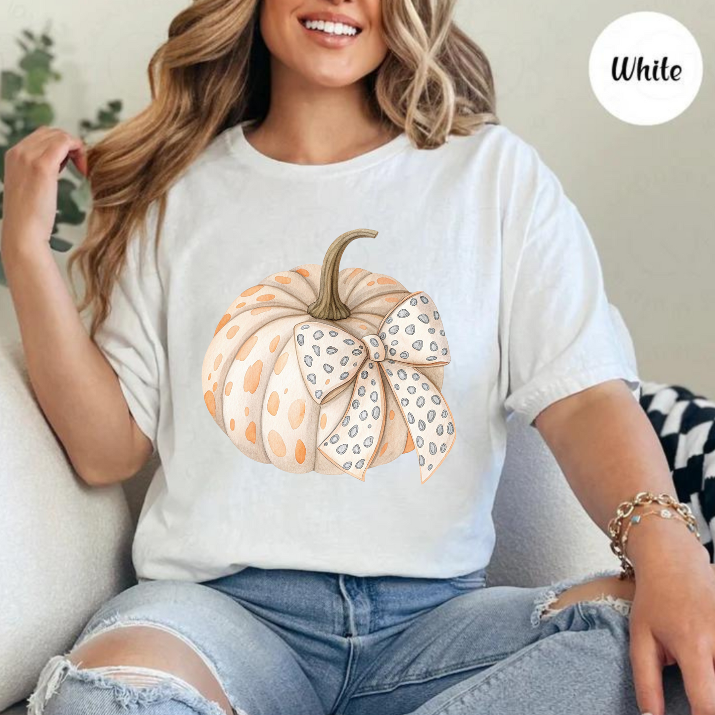 Dalmatian Watercolor Pumpkin with Bow Graphic Tee