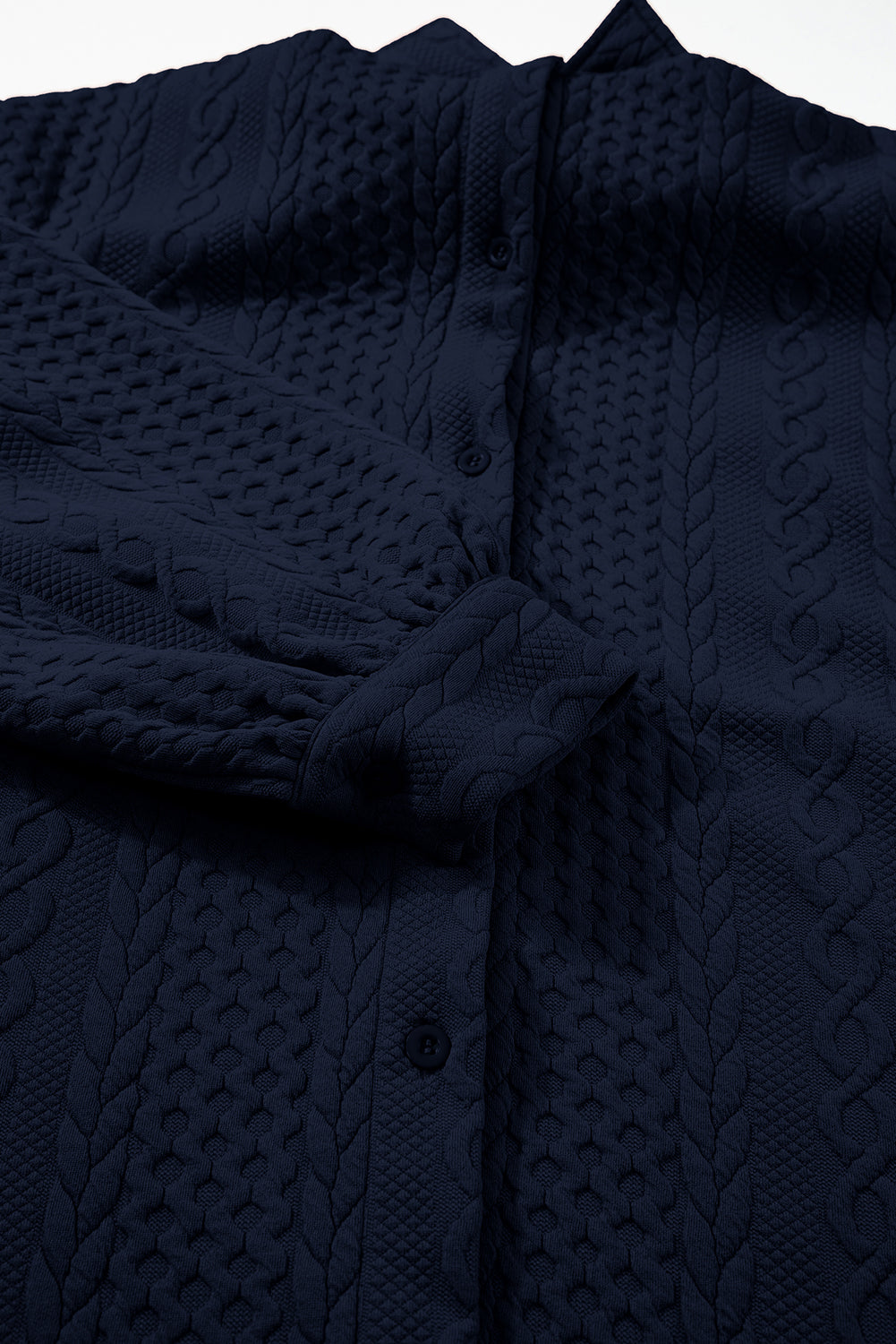Solid Cable Knit Textured Puff Sleeve Shacket