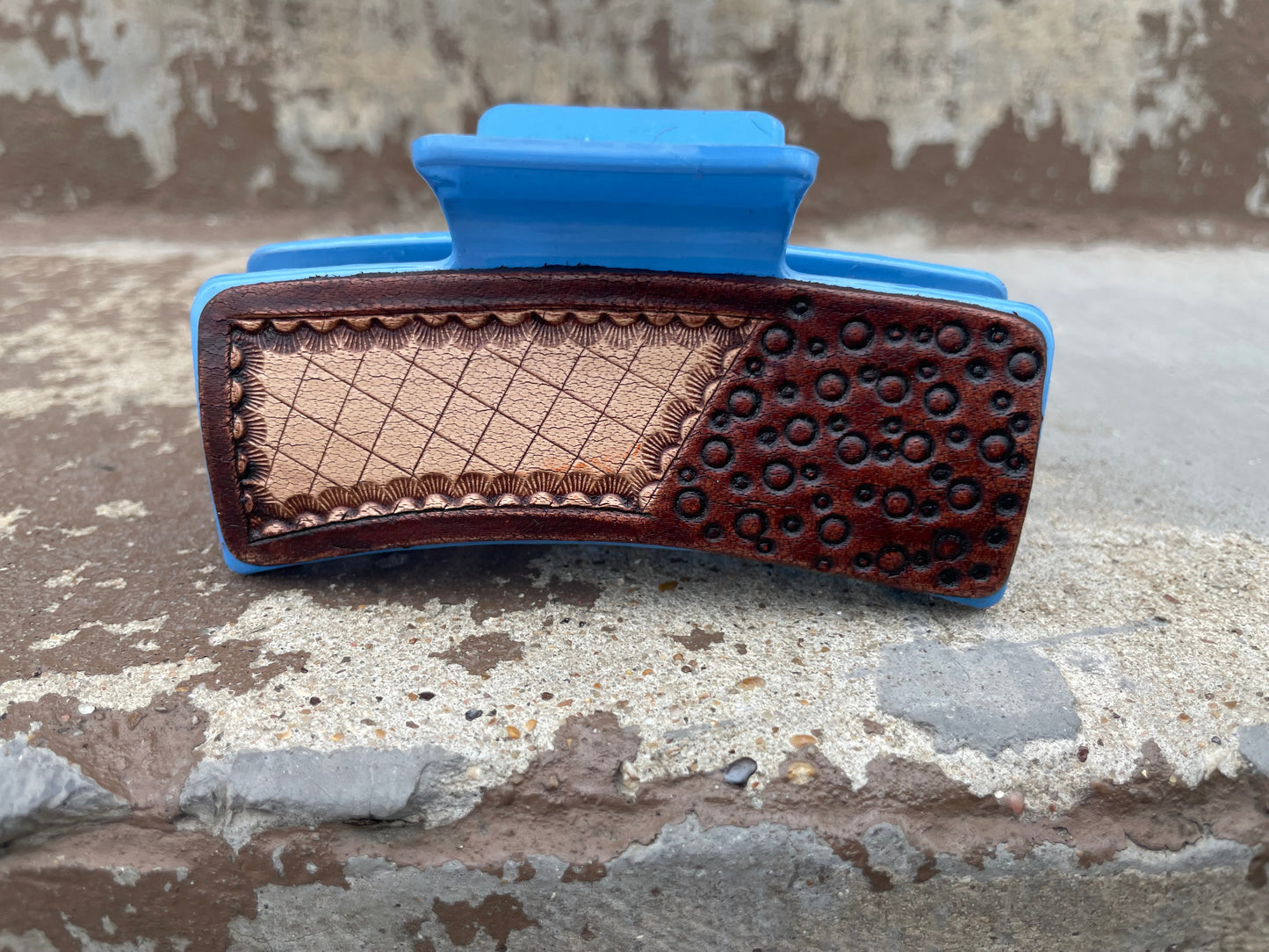 Tooled Leather Hair Claw Clips 4”