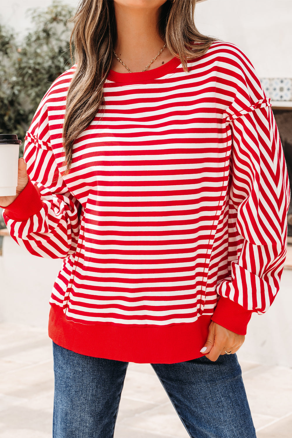 Stripe Reverse Seam Drop Shoulder Top