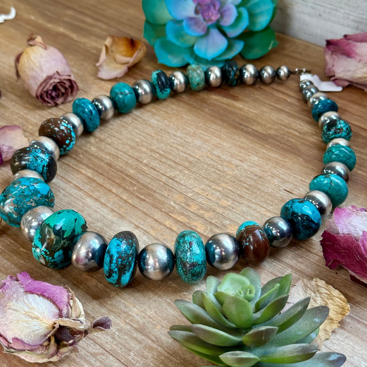 23” Massive Turquoise Rondelle Statement Necklace