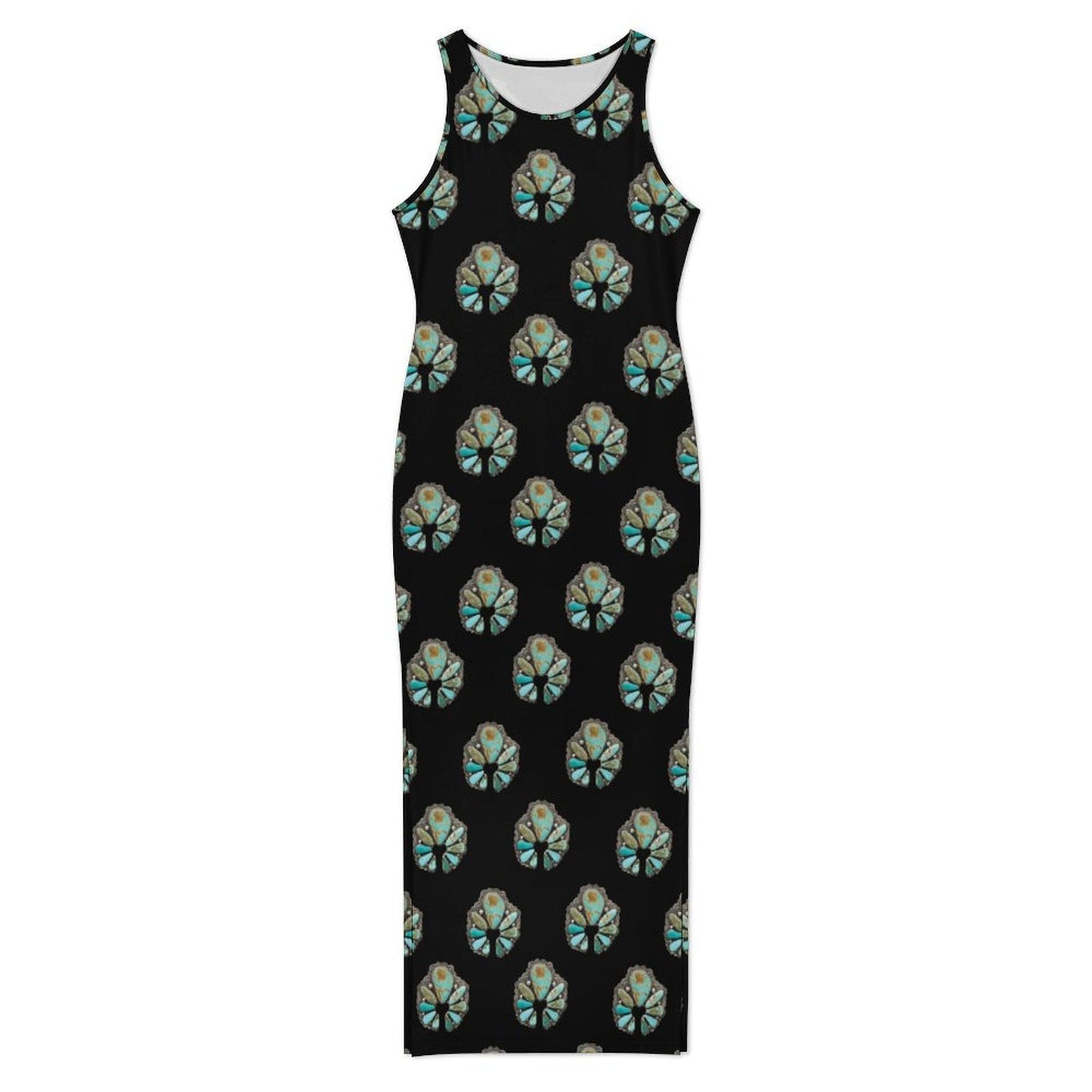 Turquoise Naja Sleeveless Bodycon Side Slit Maxi Dress