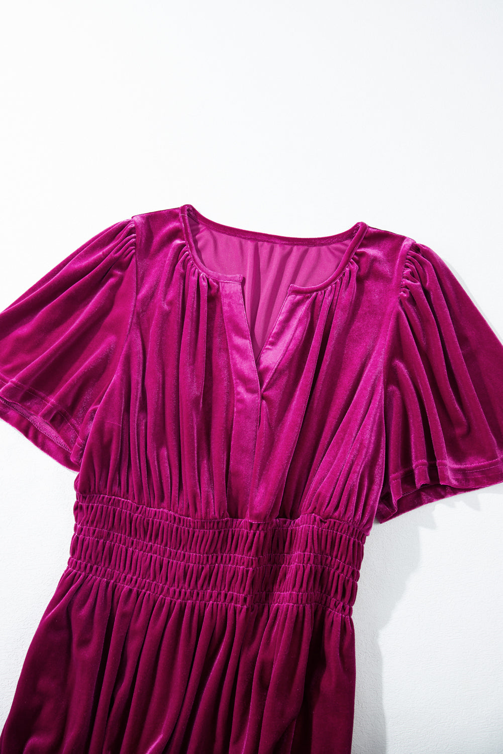 Velvet Shirred Waist Tiered Maxi Dress