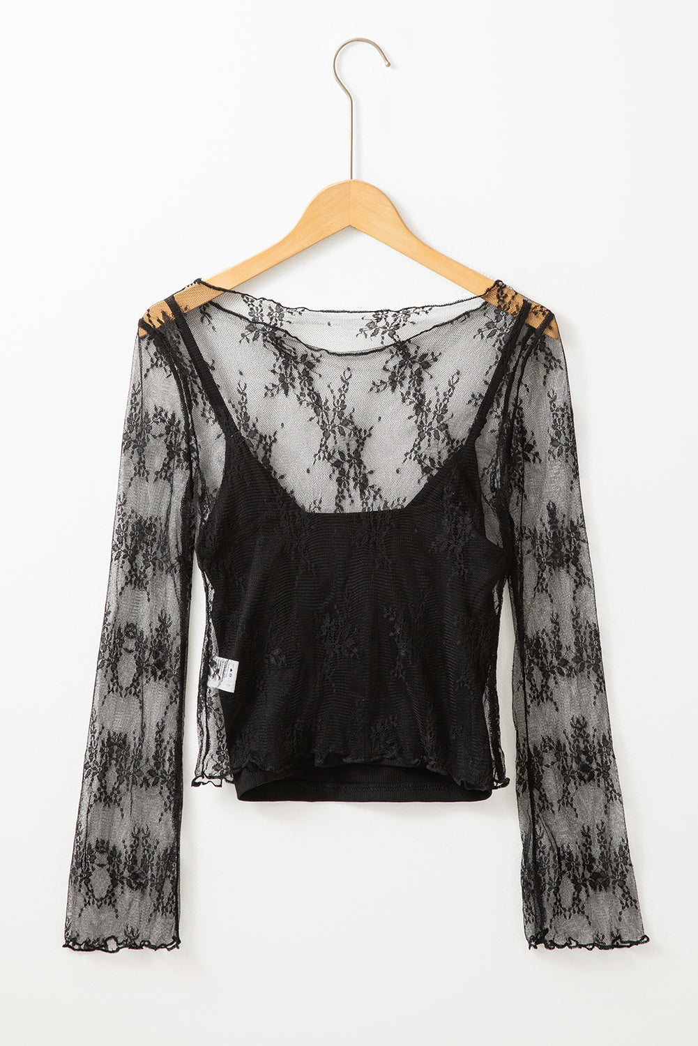 Lace Mesh Sheer Long Sleeve Blouse