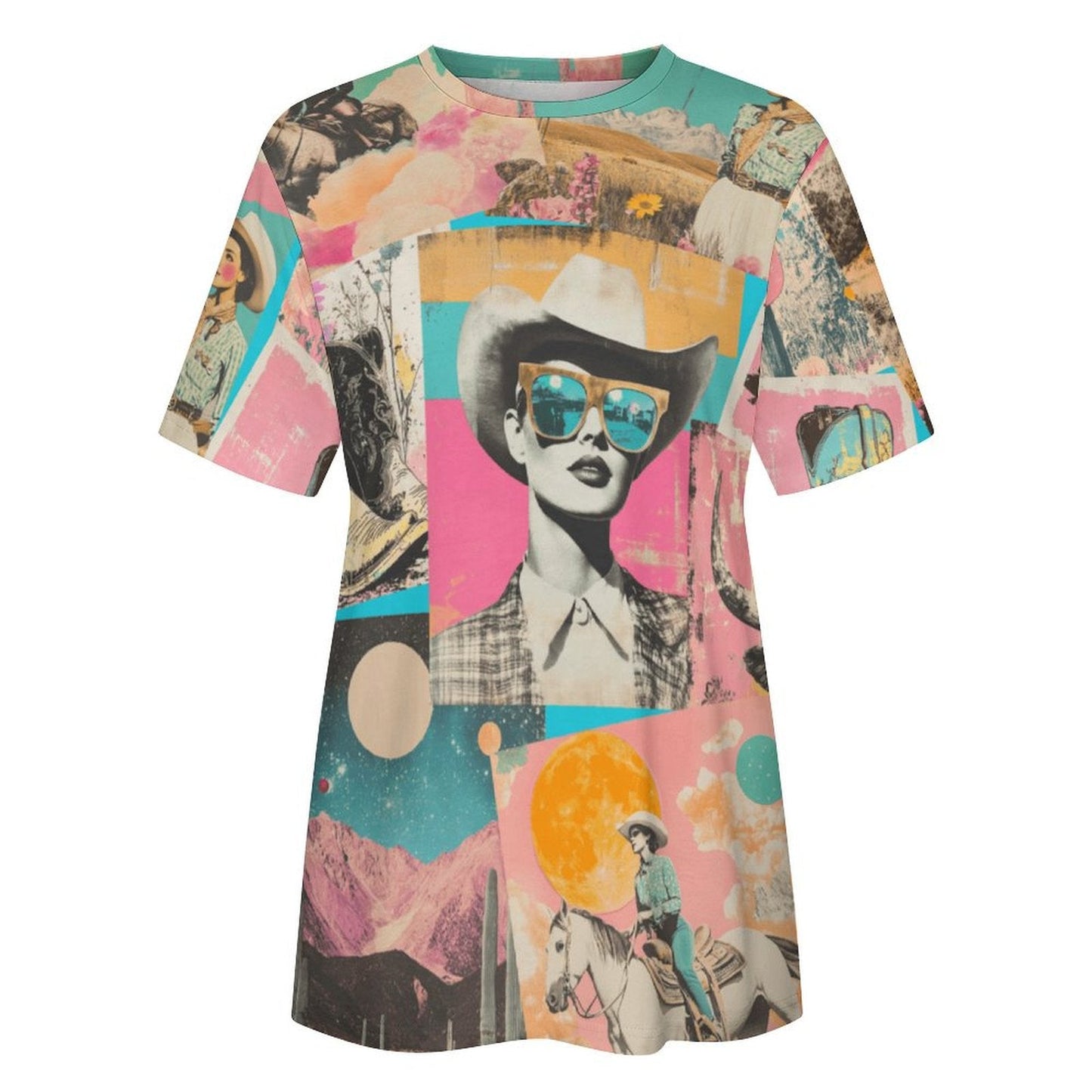 Baha Ranch Retro Pop Western Collage Cotton T Shirt