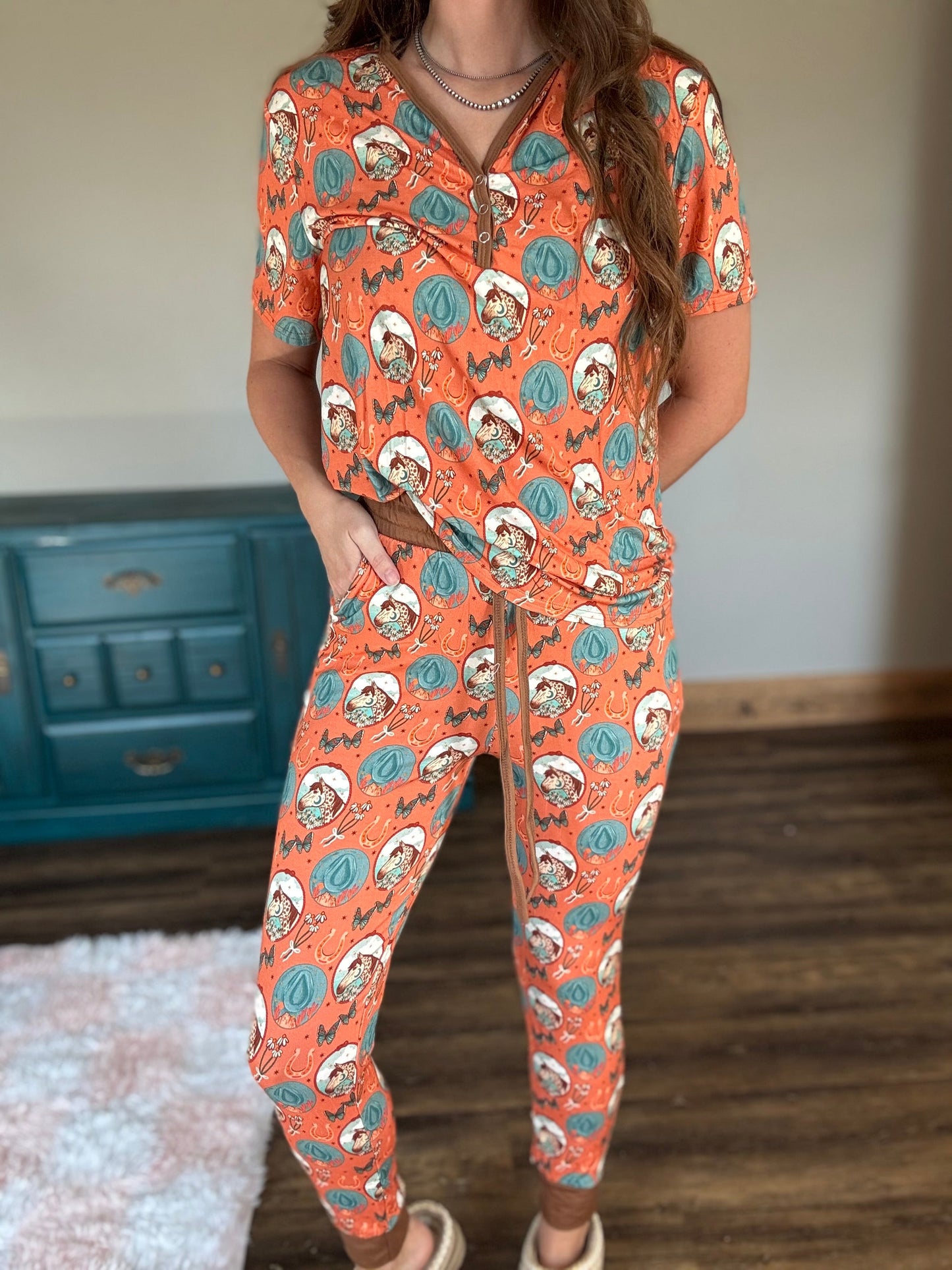 Peach Pony Adult Bamboo Jogger Set