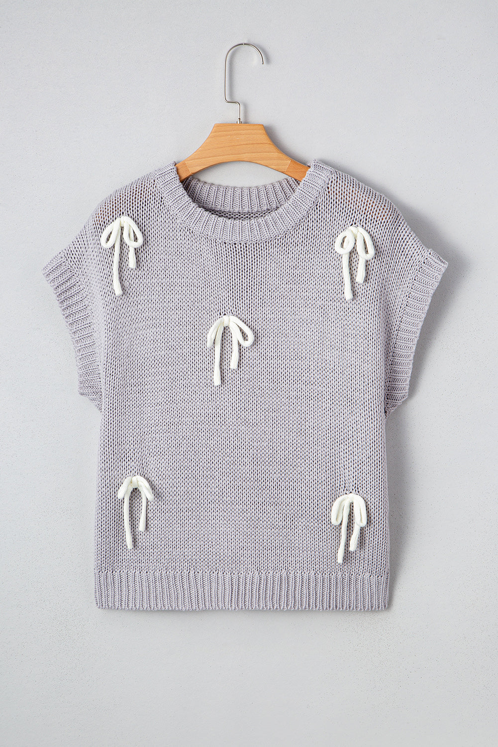 Solid Bow Applique Cap Sleeve Sweater