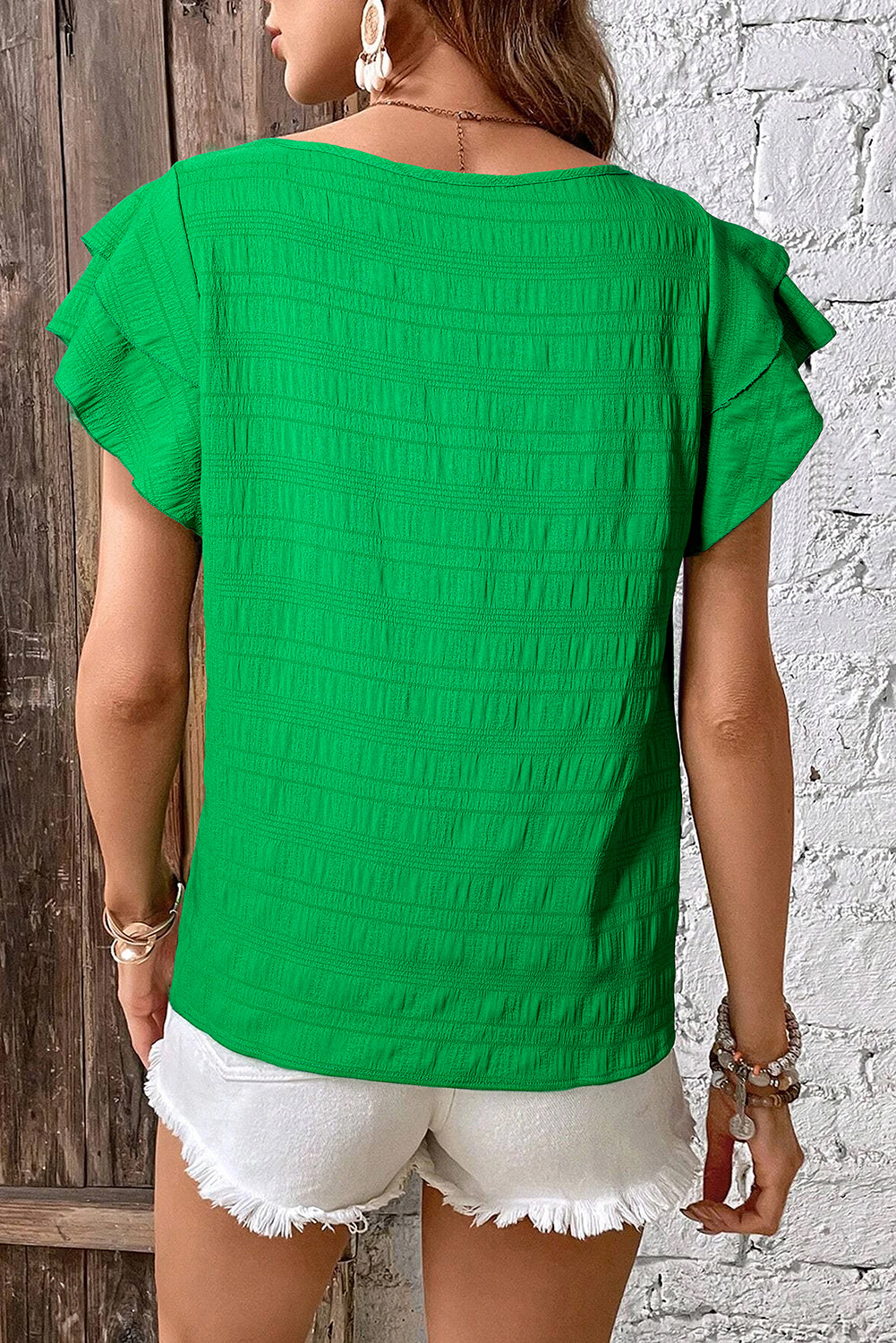 Textured Ruffle Sleeve Top
