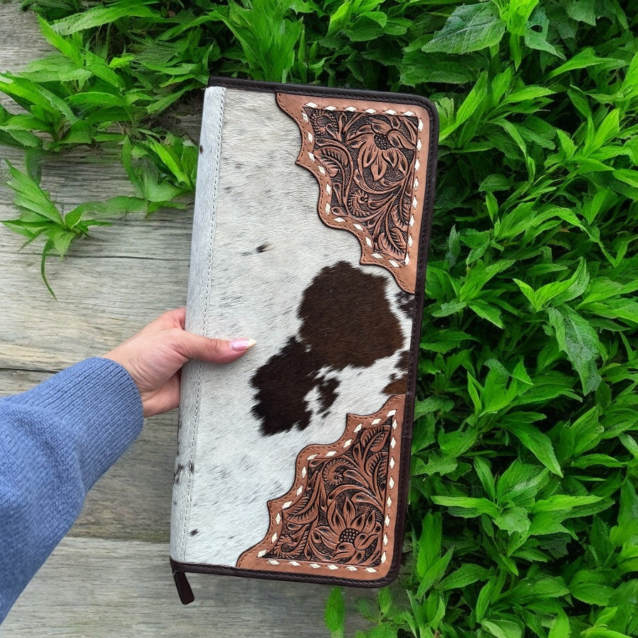 Squash blossom cowhide & tooled jewelry wallet