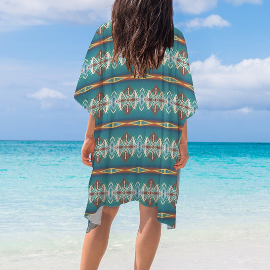 Teal Aztec Duster Kimono Coverup