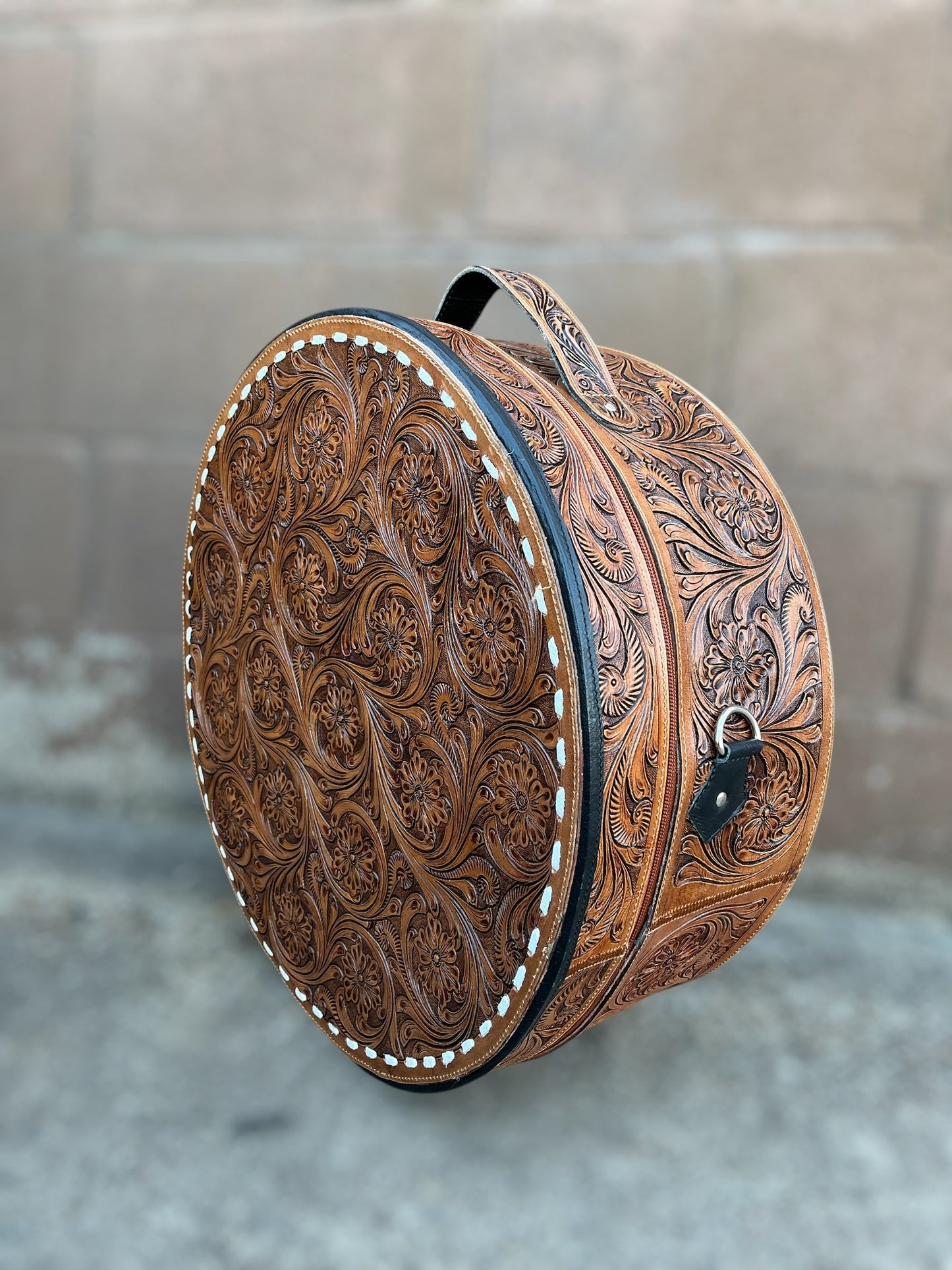 Hand Tooled Leather Hat Box