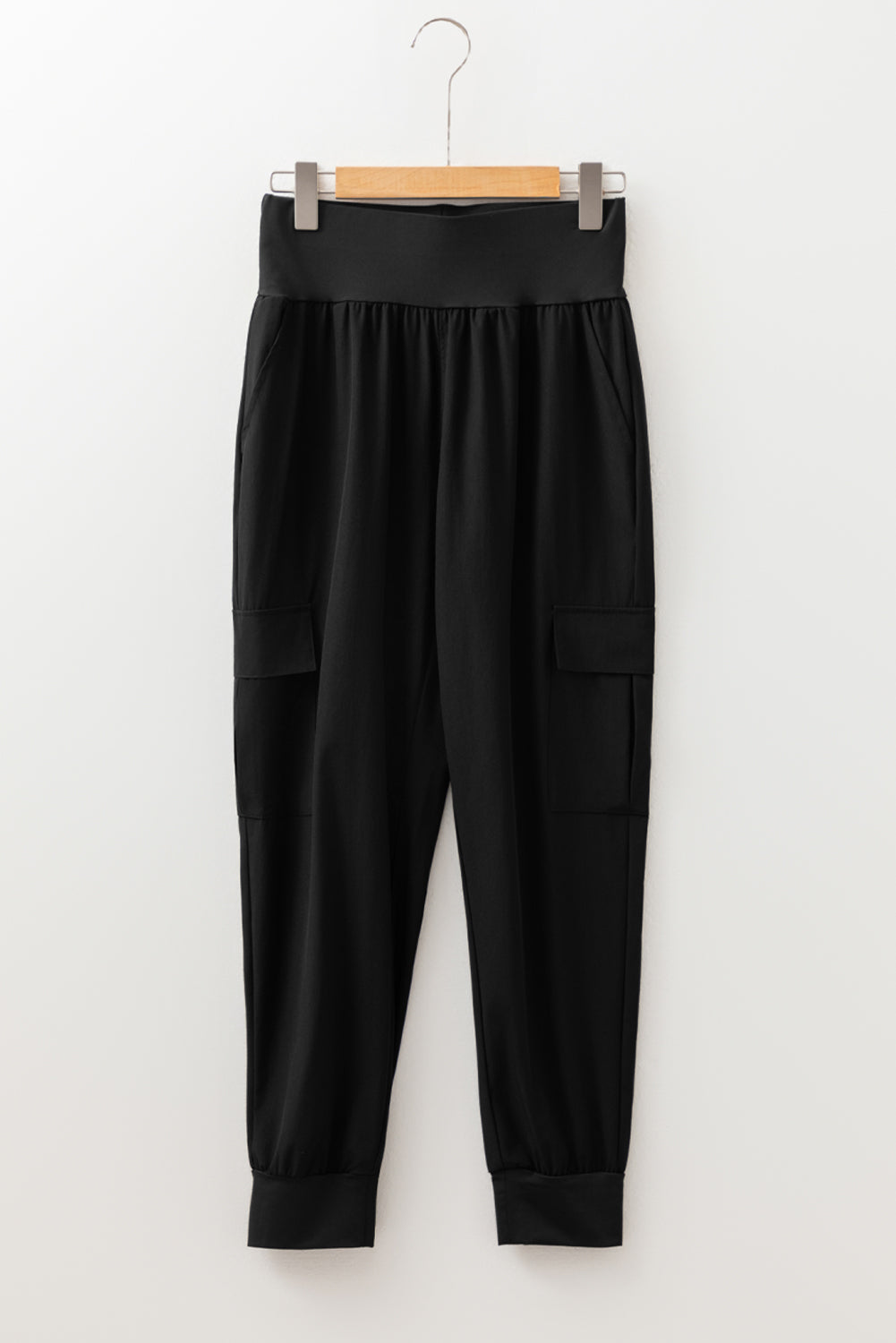 Solid Elastic High Waist Pocketed Jogger Pants