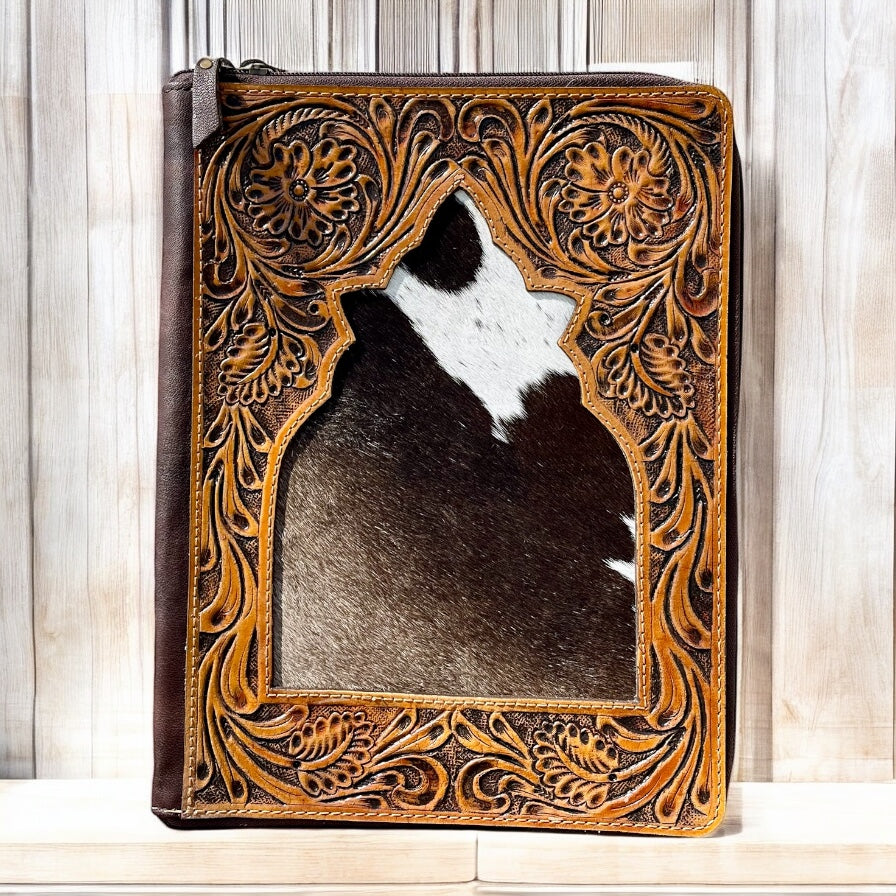 Tooled leather & cowhide folder