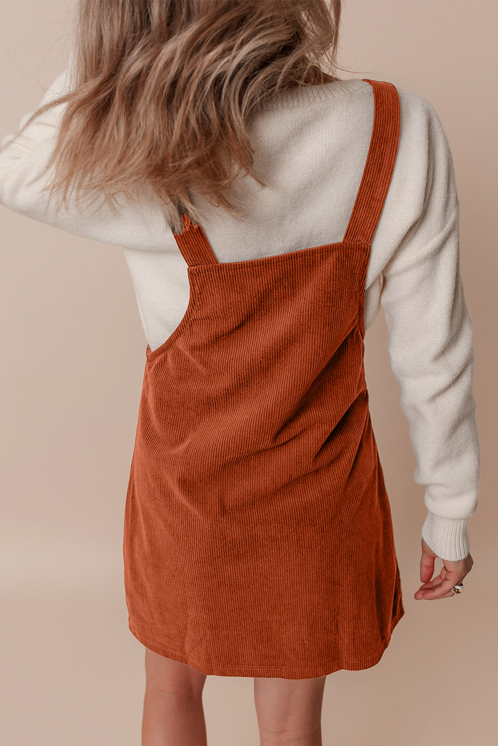 Solid Corduroy Front Pockets Sleeveless Dress