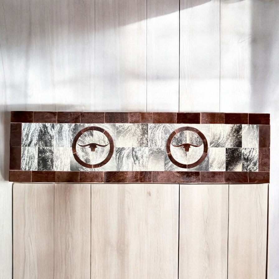 Longhorn cowhide patchwork runner rug 8x2’