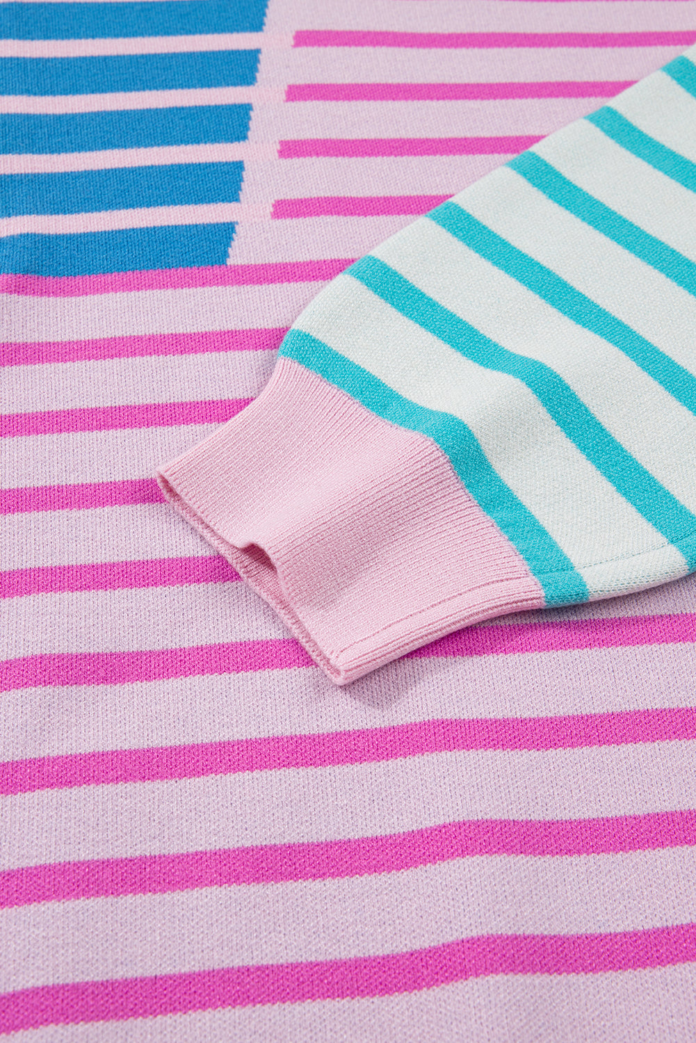 Plus Size Stripe Colorblock Half Zip Sweater