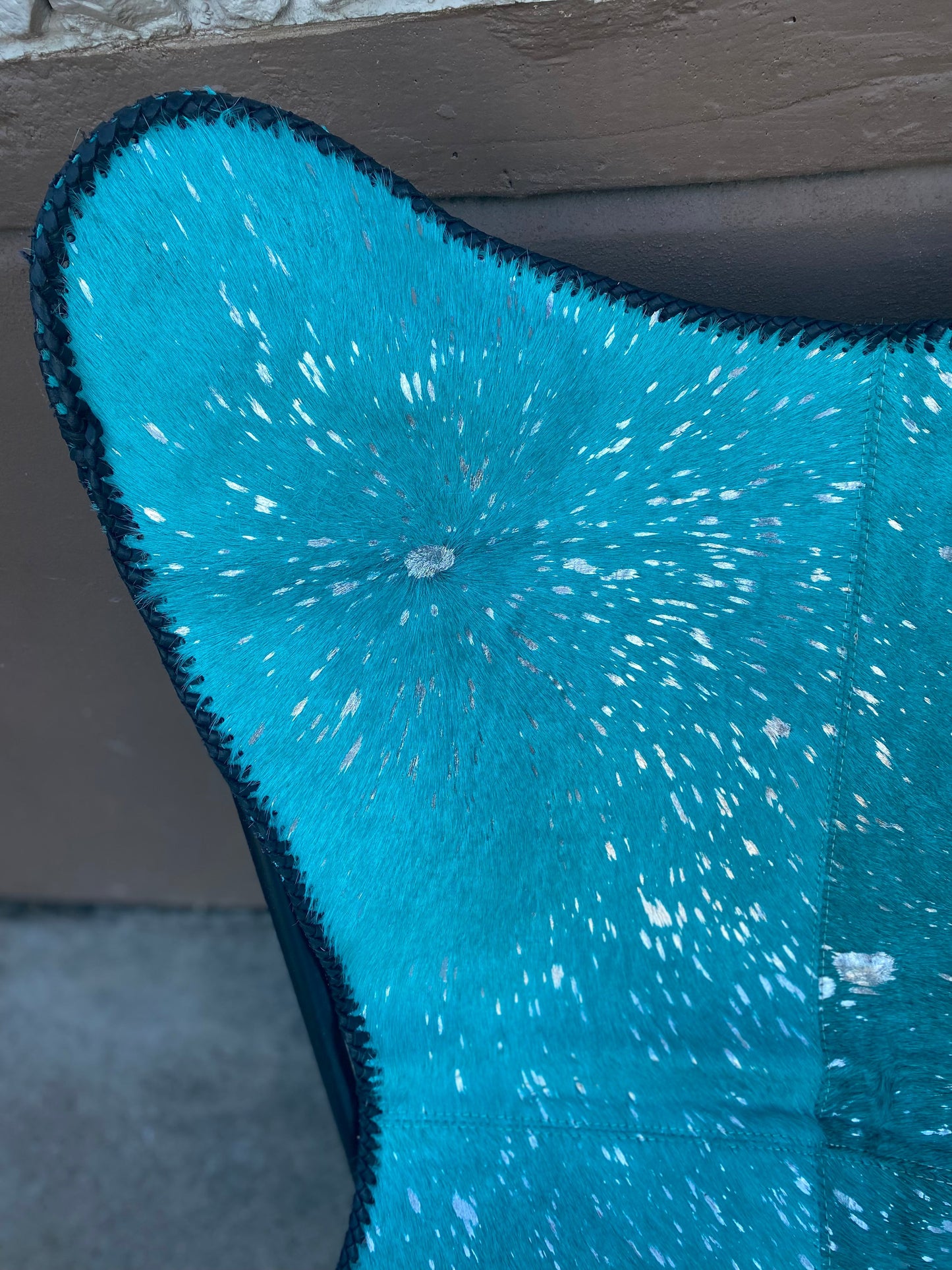 Turquoise Acid Wash Silver Cowhide Butterfly Chair