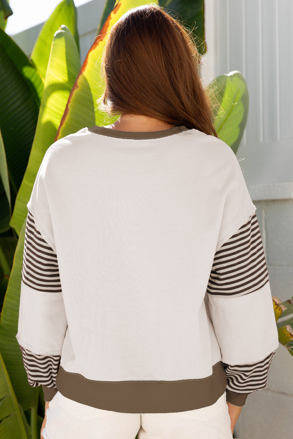 Stripe Colorblock Patchwork Drop Shoulder Sweatshirt