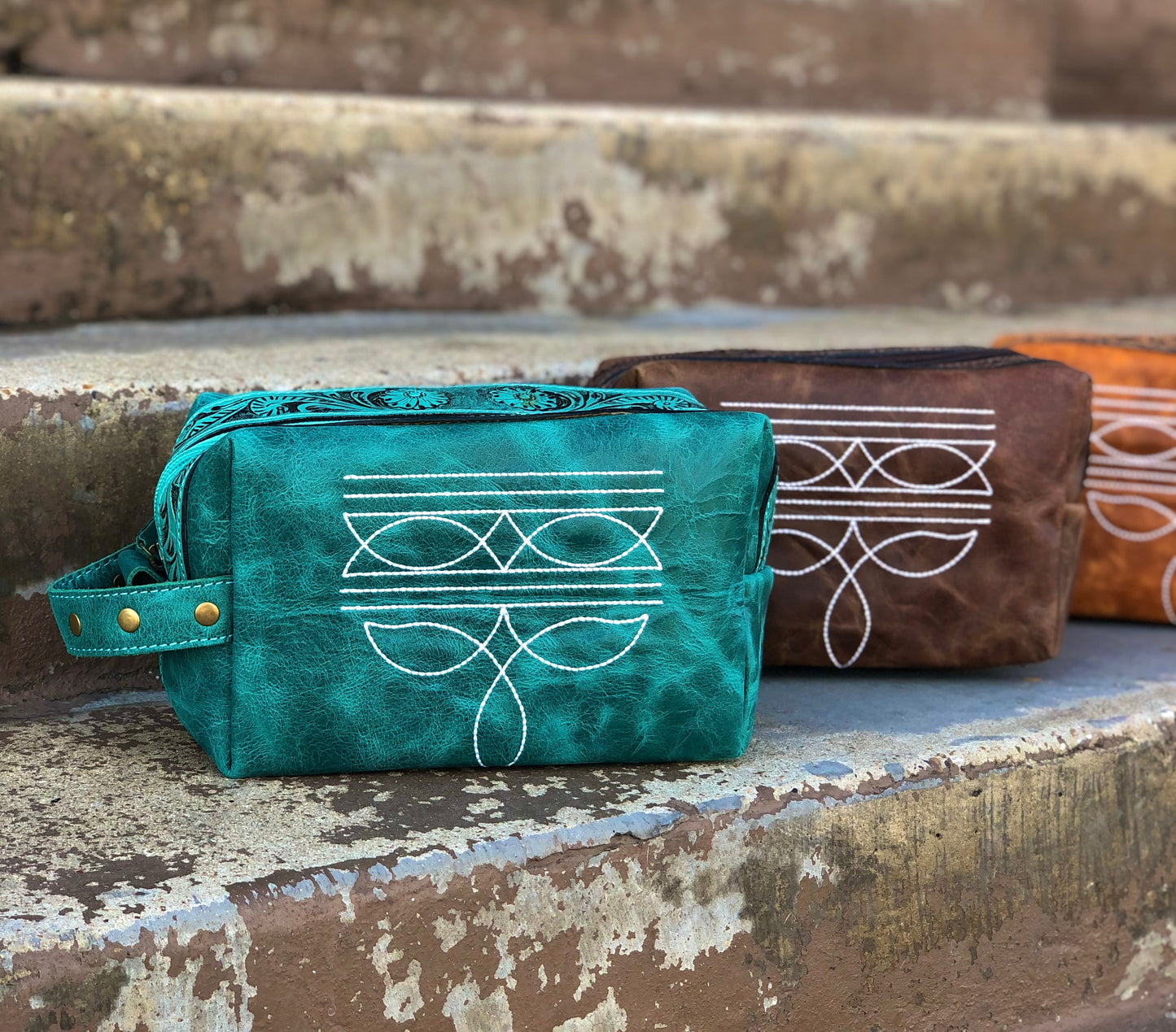Turquoise Bootstitch Tooled & Leather Toiletry Bag