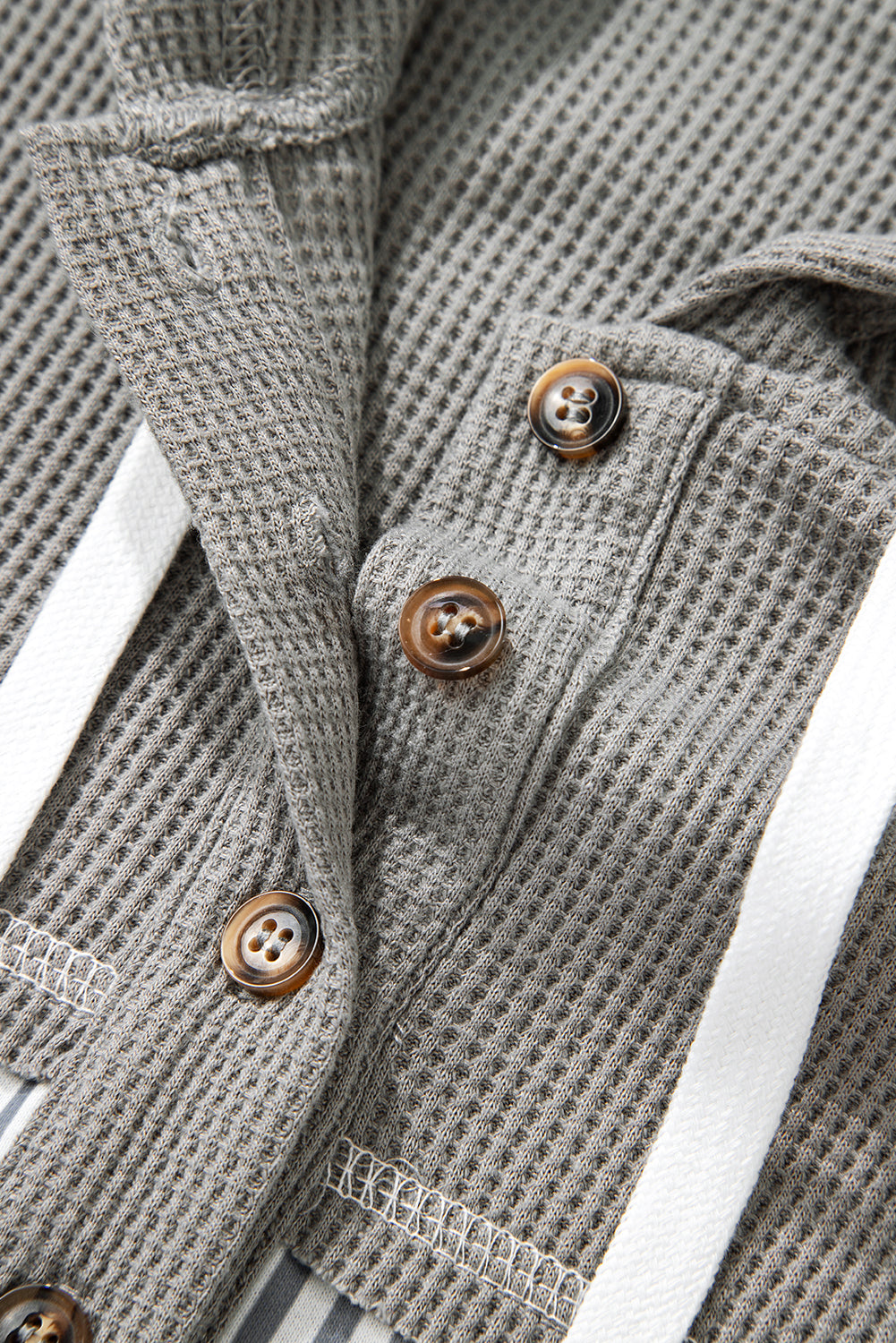 Stripe Patchwork Waffle Knit Long Sleeve Hooded Top