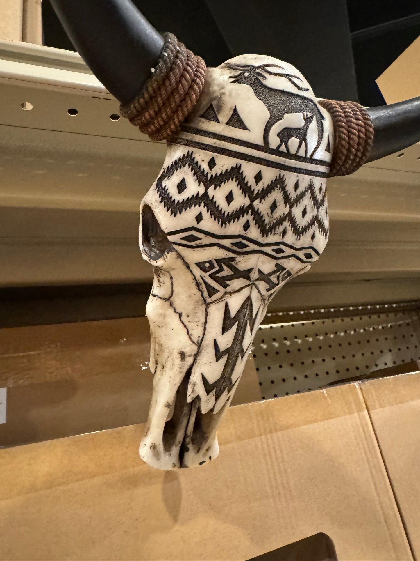 Black Horn Aztec Deer Skull