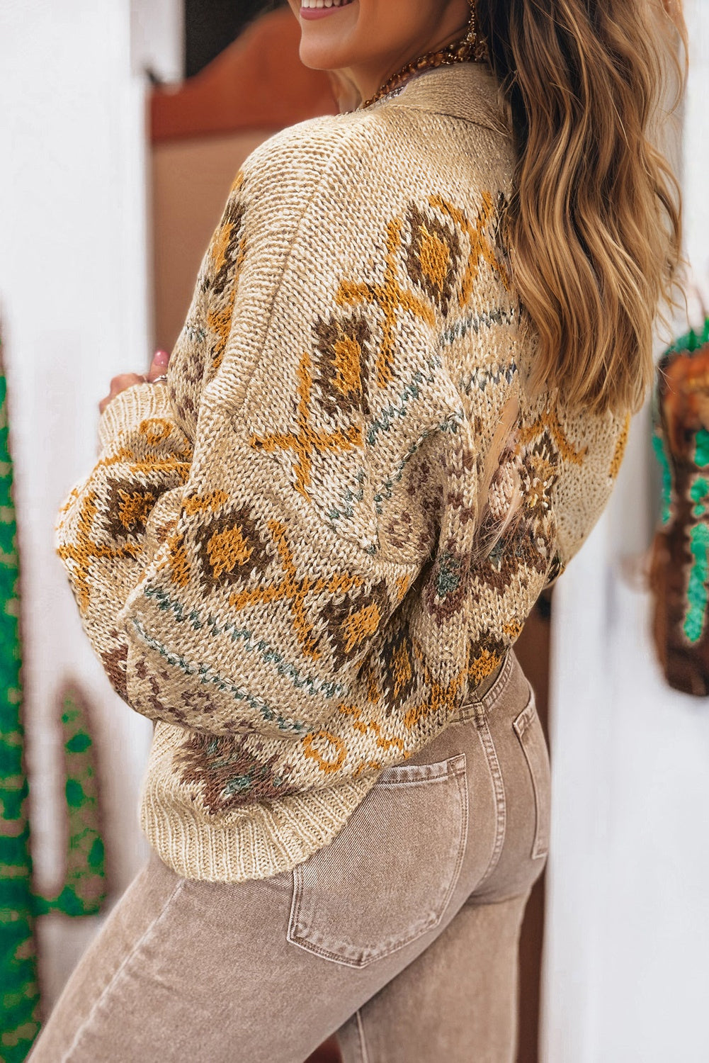 Western Knit Buttoned V-Neck Cardigan Sweater