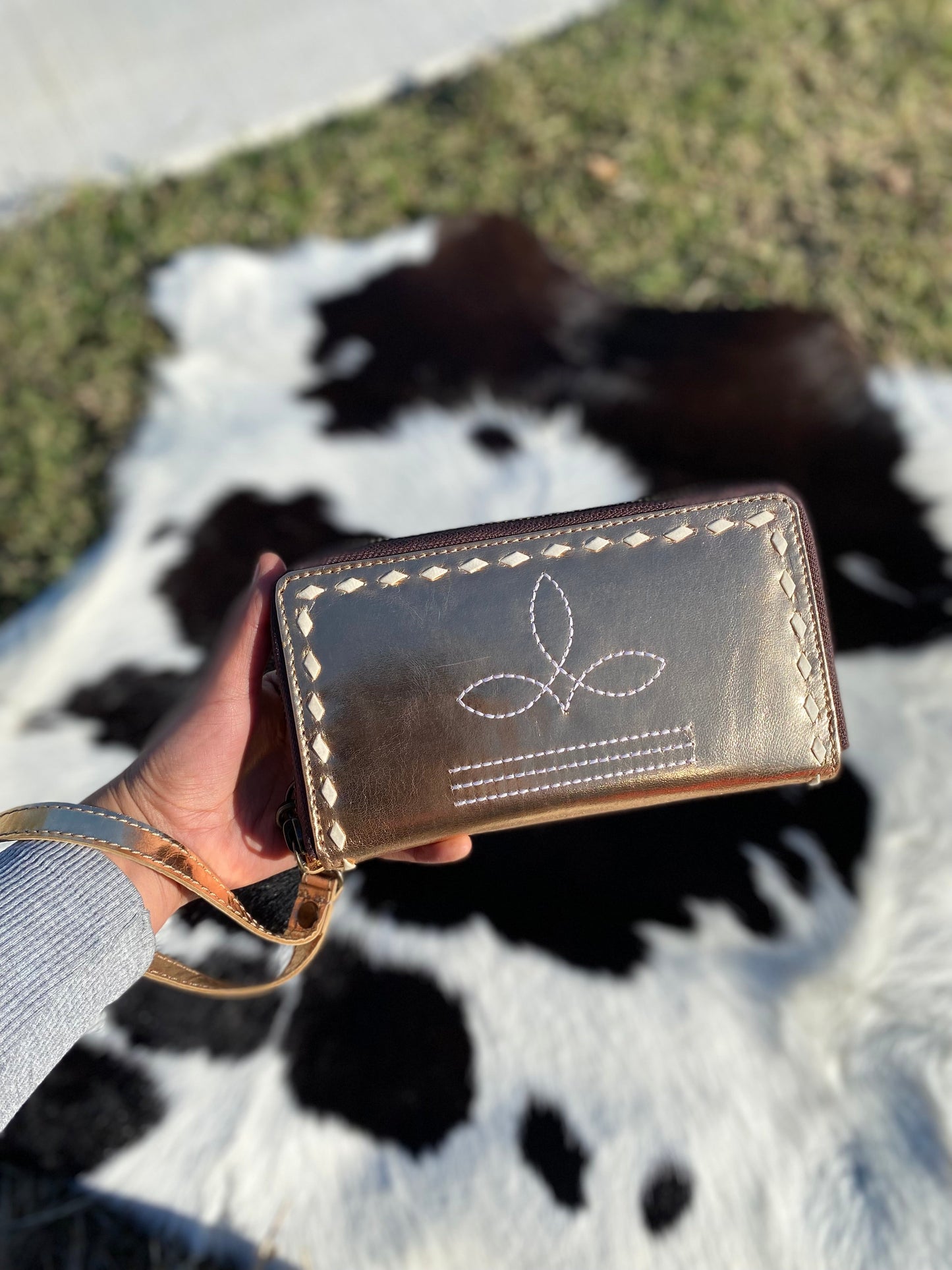 Gold Foil Leather Boot-Stitch Women’s Wallet