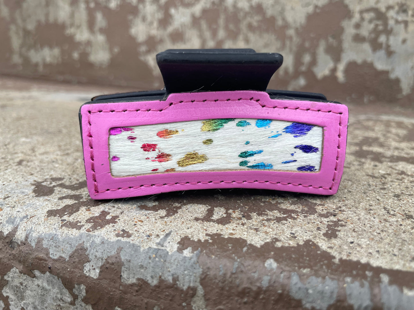 Rainbow Cowhide Tooled Leather Hair Claw Clips 3”